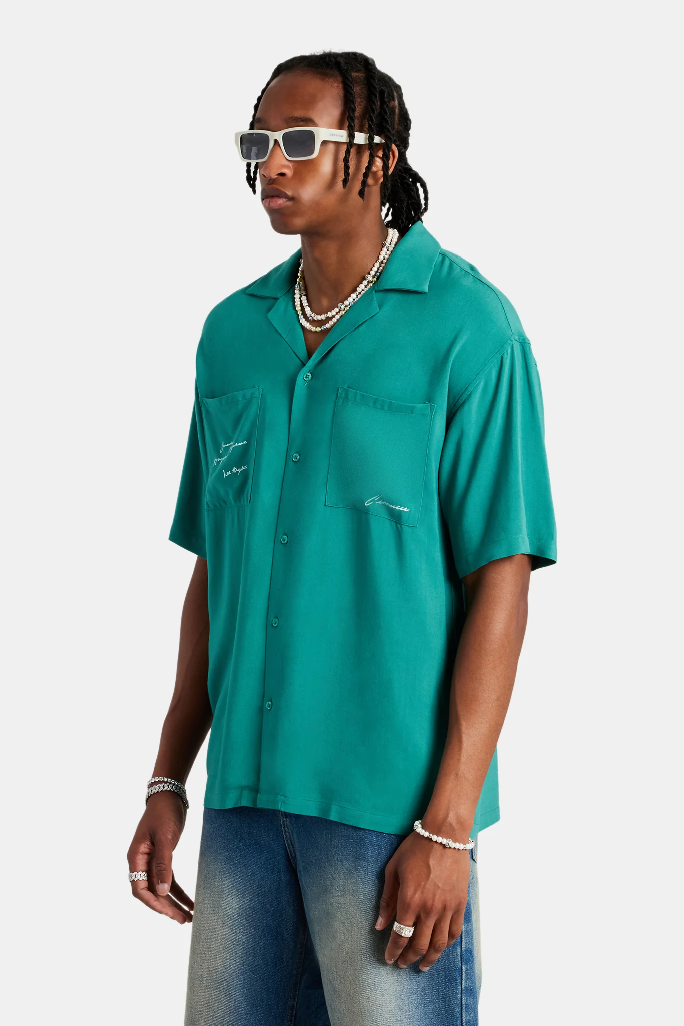 Text Print Bowling Shirt - Green - Image 2