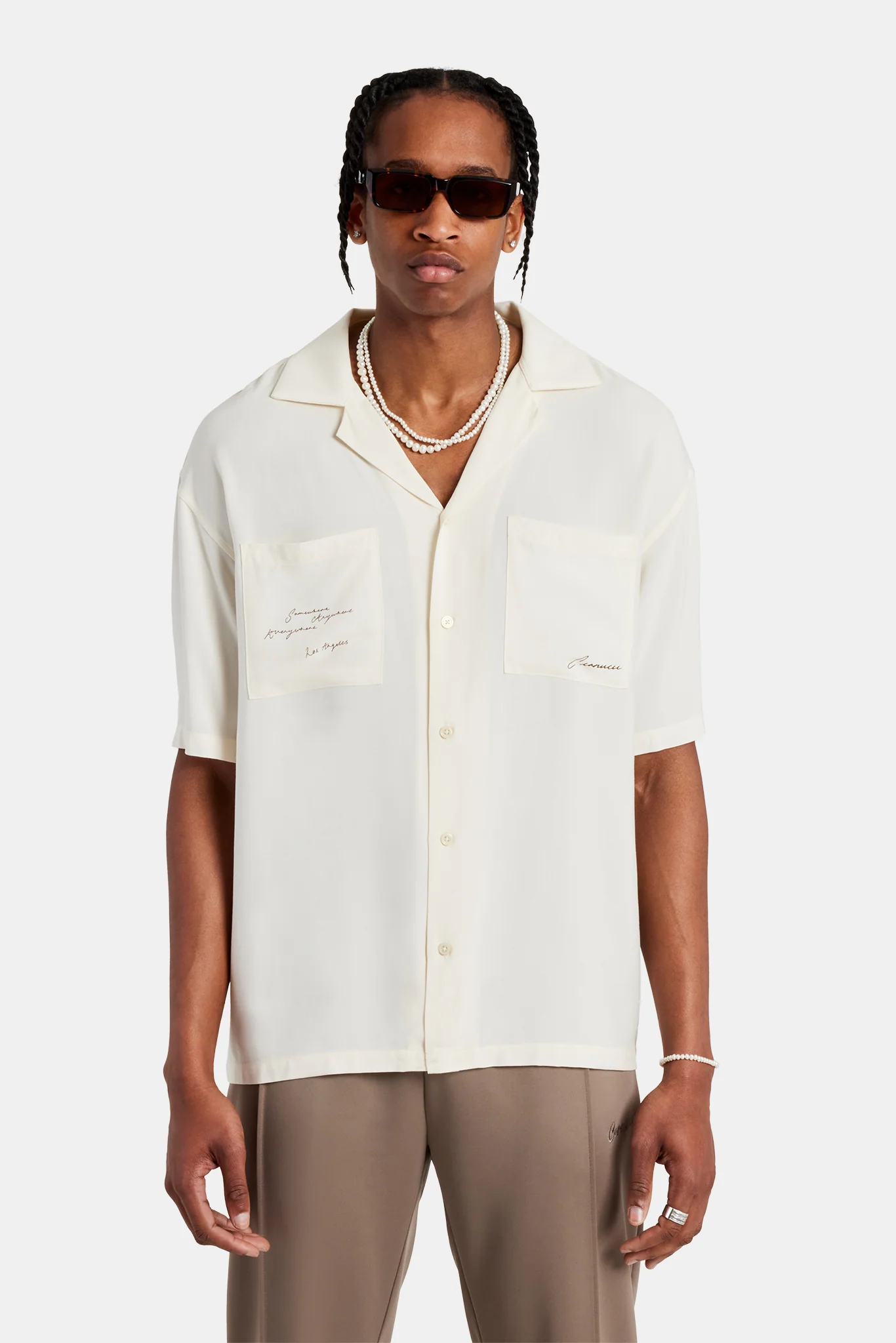 Text Print Bowling Shirt - Off White - Image 2