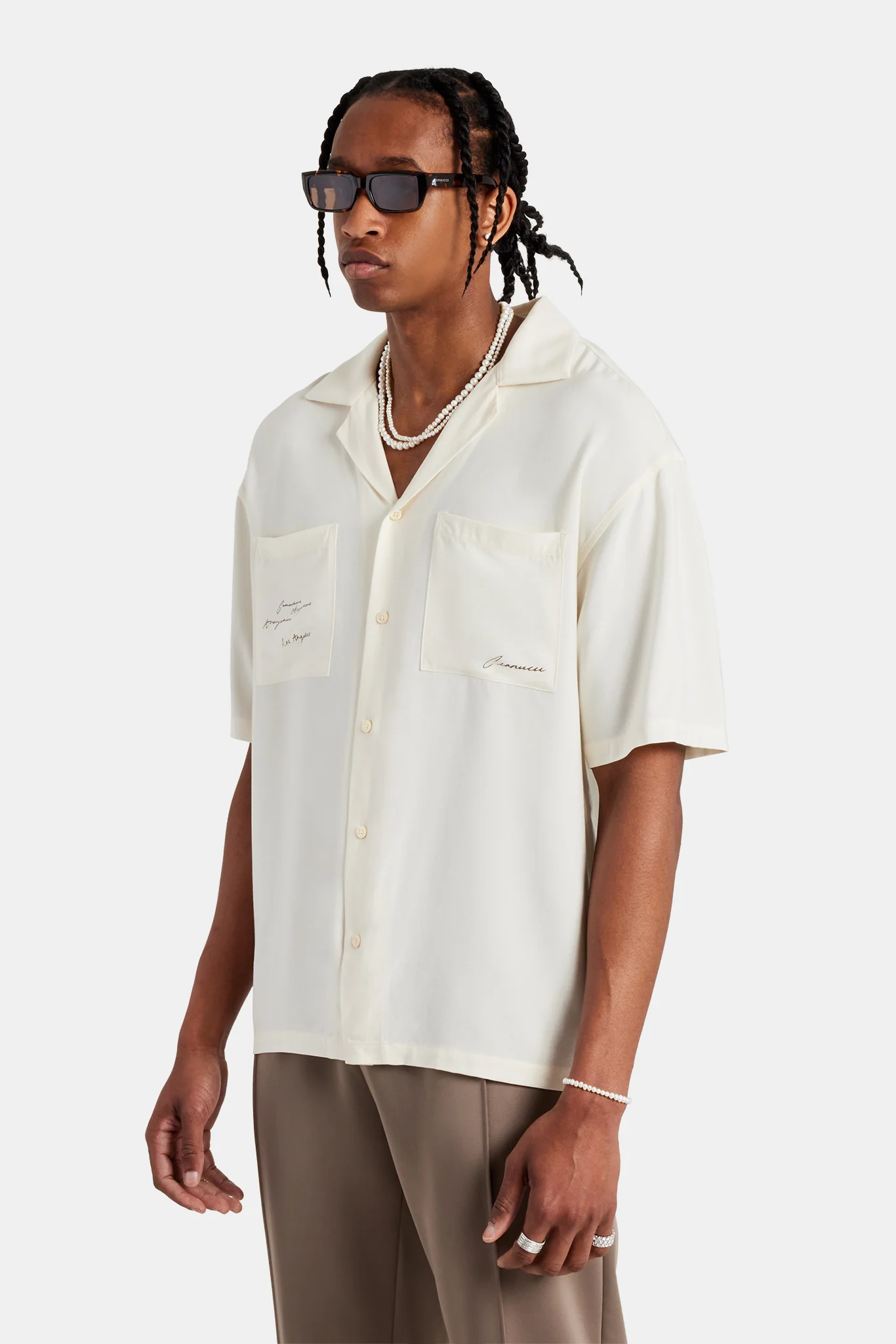 Text Print Bowling Shirt - Off White - Image 3