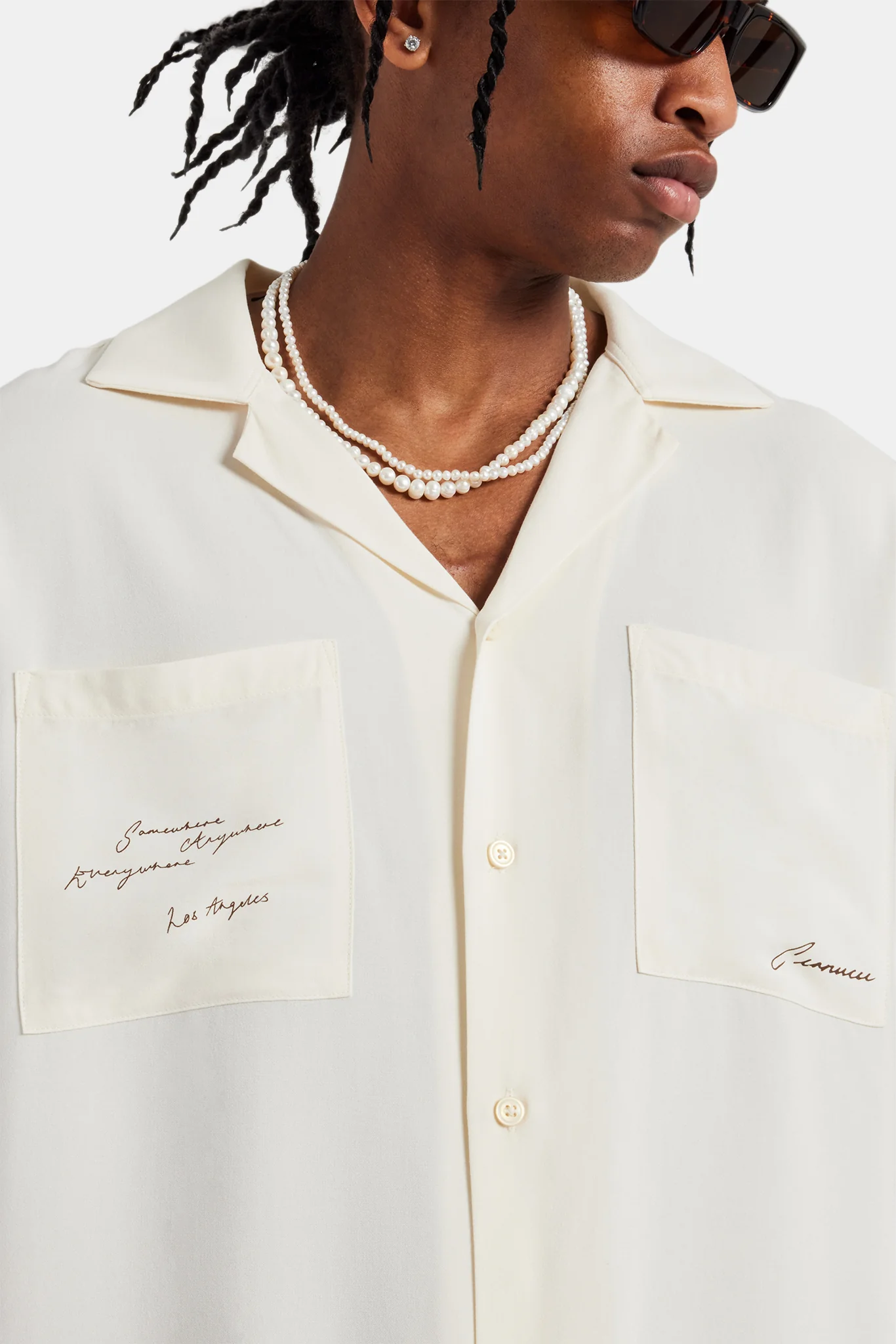Text Print Bowling Shirt - Off White - Image 4
