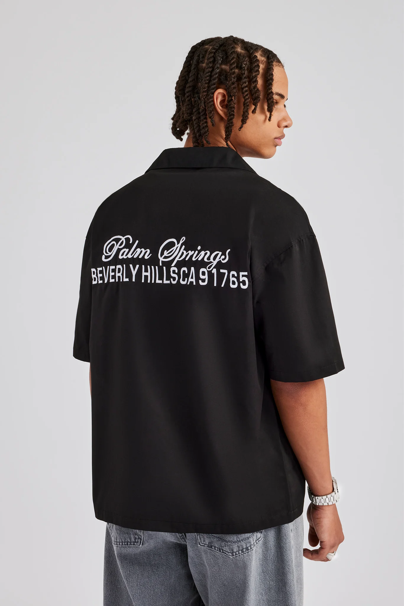 Text Print Boxy Shirt - Black - Image 2