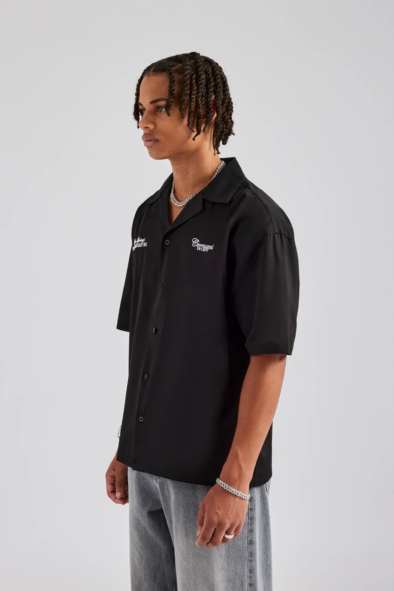 Text Print Boxy Shirt - Black - Image 4