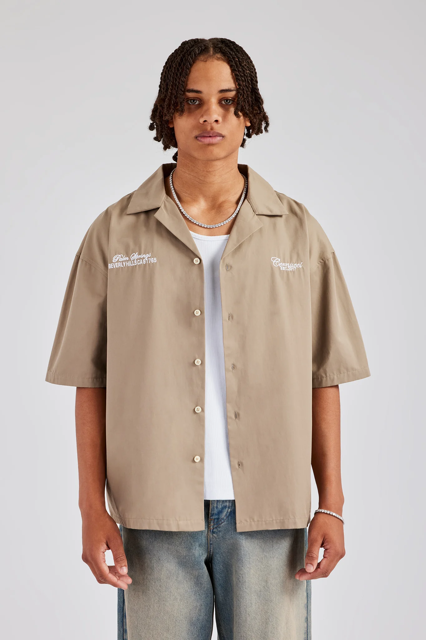 Text Print Boxy Shirt - Sage - Image 3