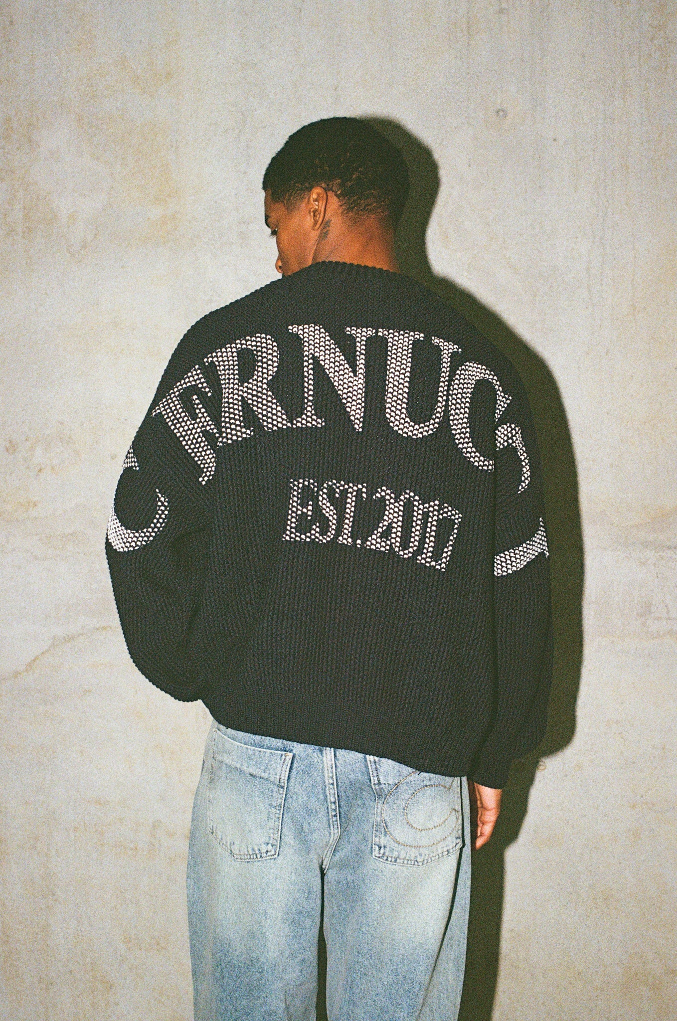 Textured Knit Printed Sweatshirt - Navy Blue - Image 2
