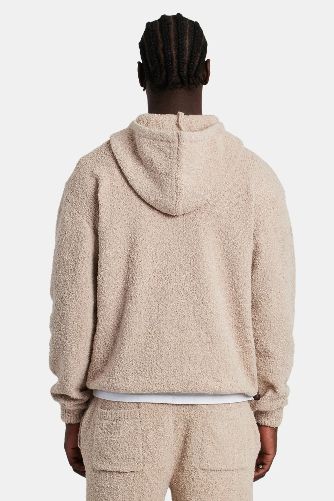 Textured Knitted Hoodie - Beige - Image 3