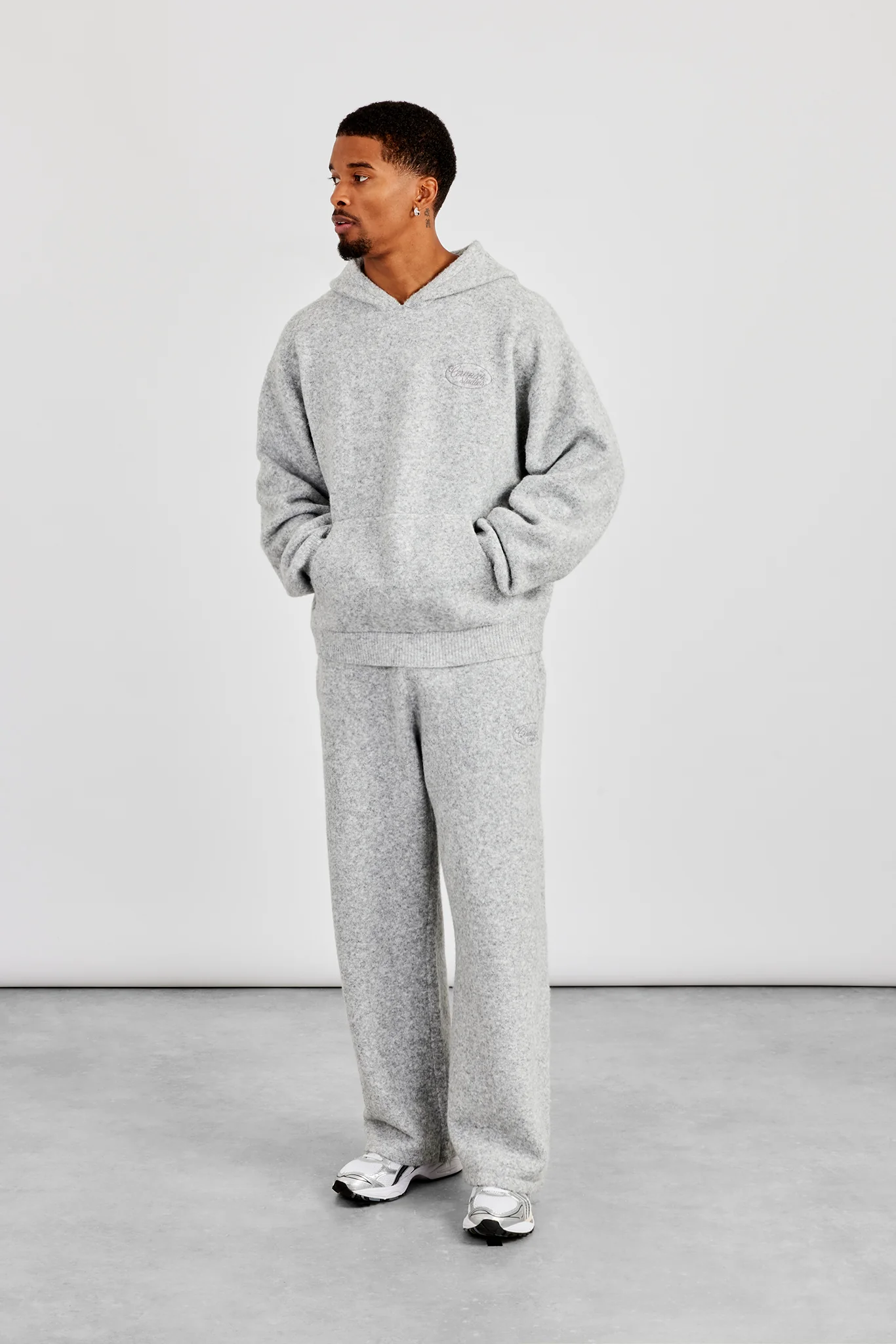 Textured Knitted Hoodie - Grey - Image 3