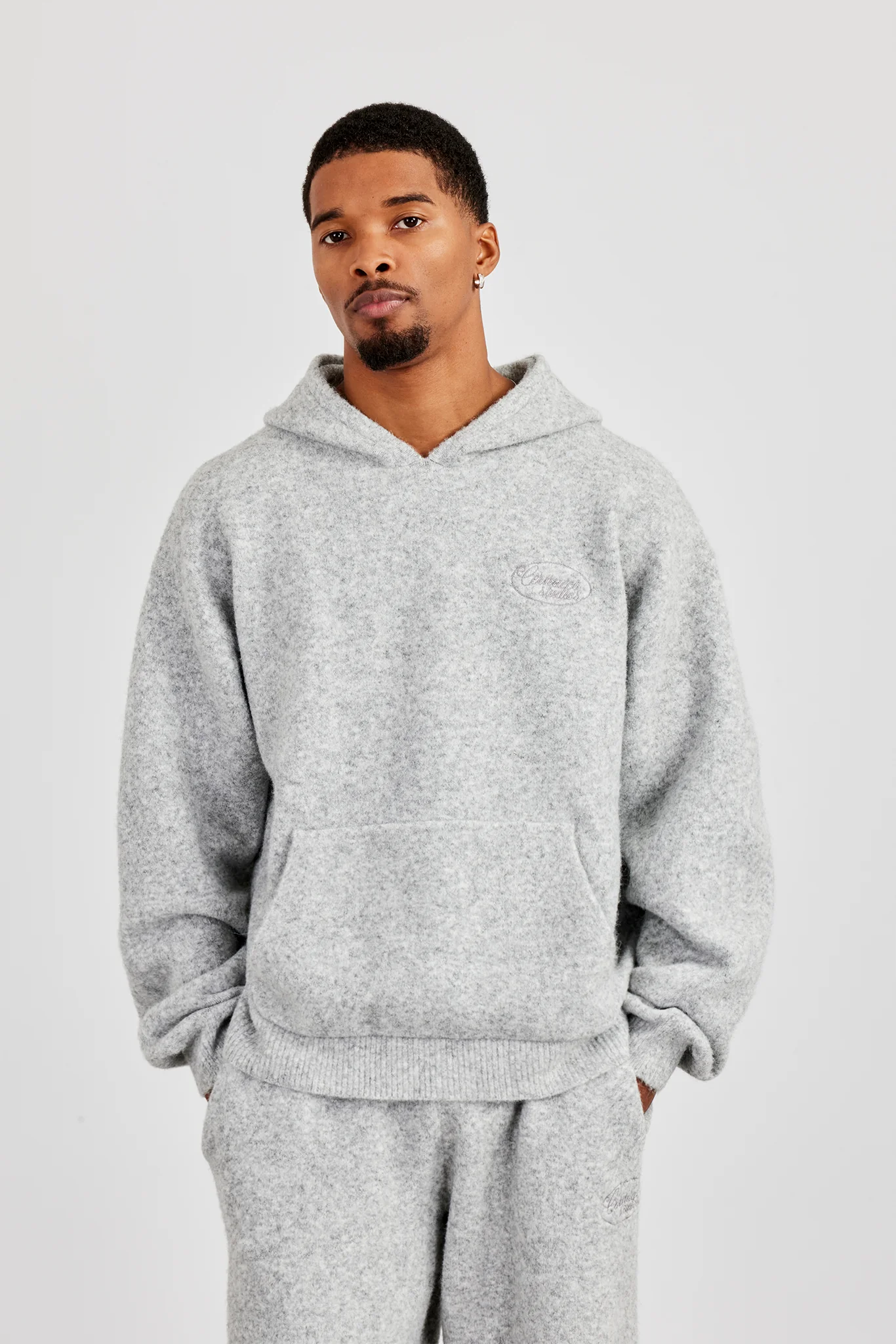 Textured Knitted Hoodie - Grey - Image 4