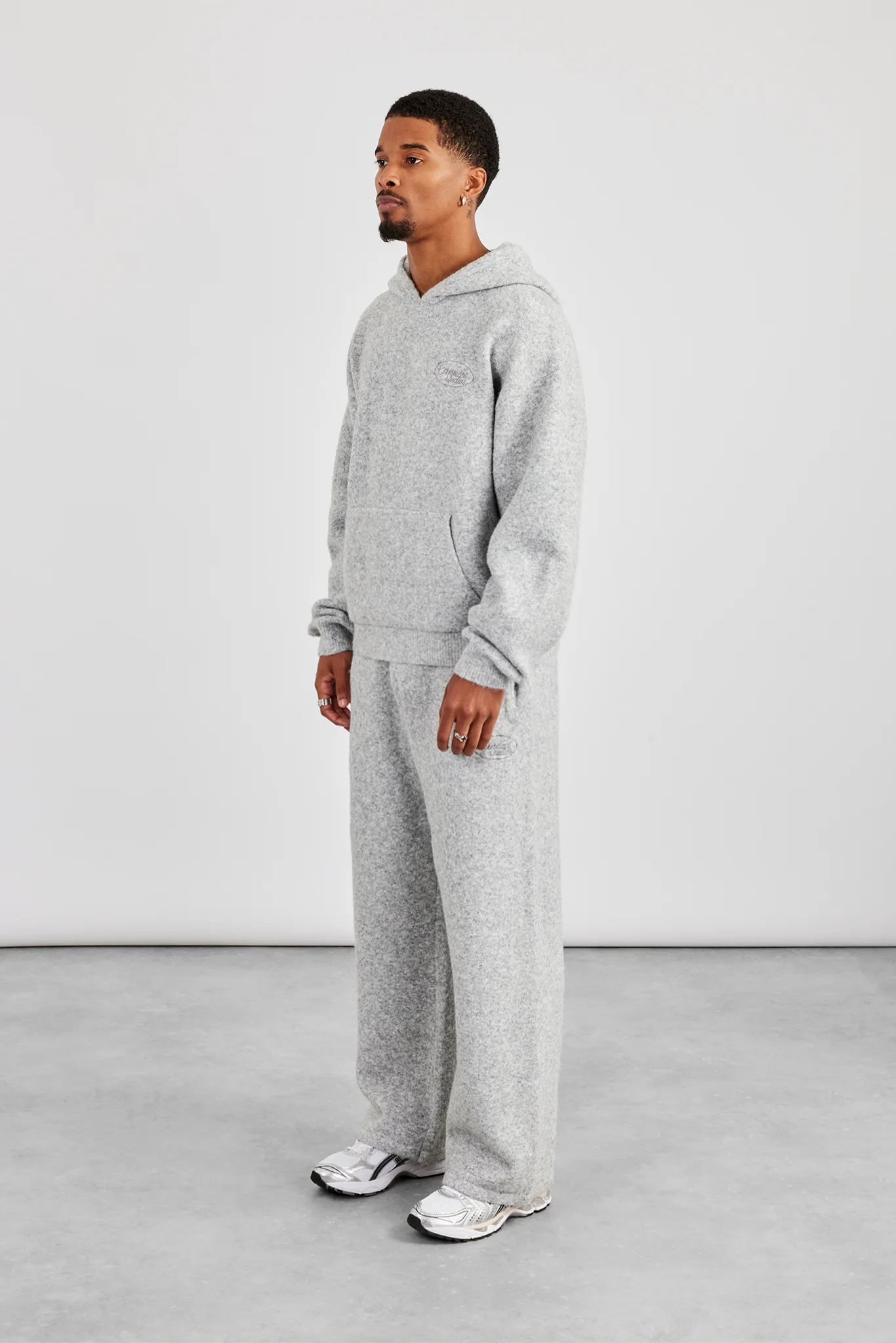 Textured Knitted Hoodie & Jogger - Grey - Image 3