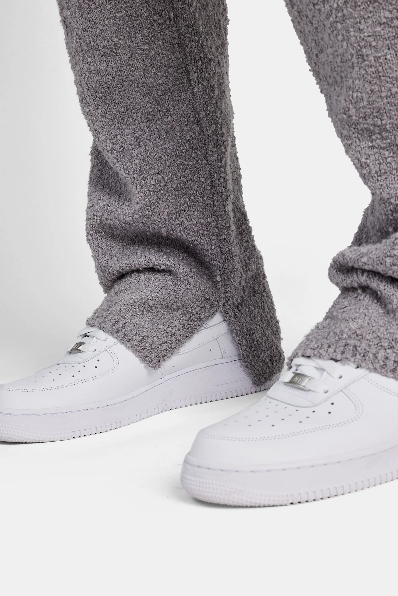 Textured Knitted Sweat Tracksuit- Grey - Image 4
