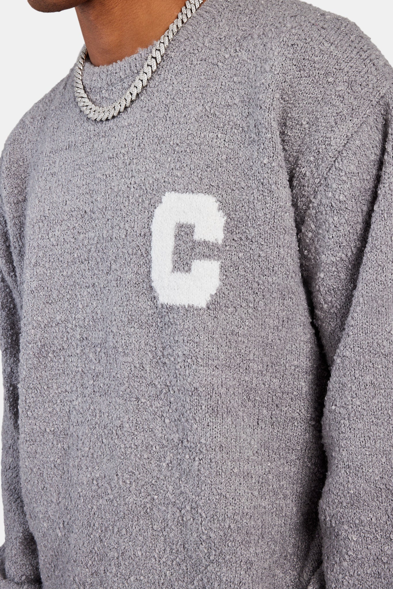 Textured Knitted Sweatshirt - Grey - Image 4