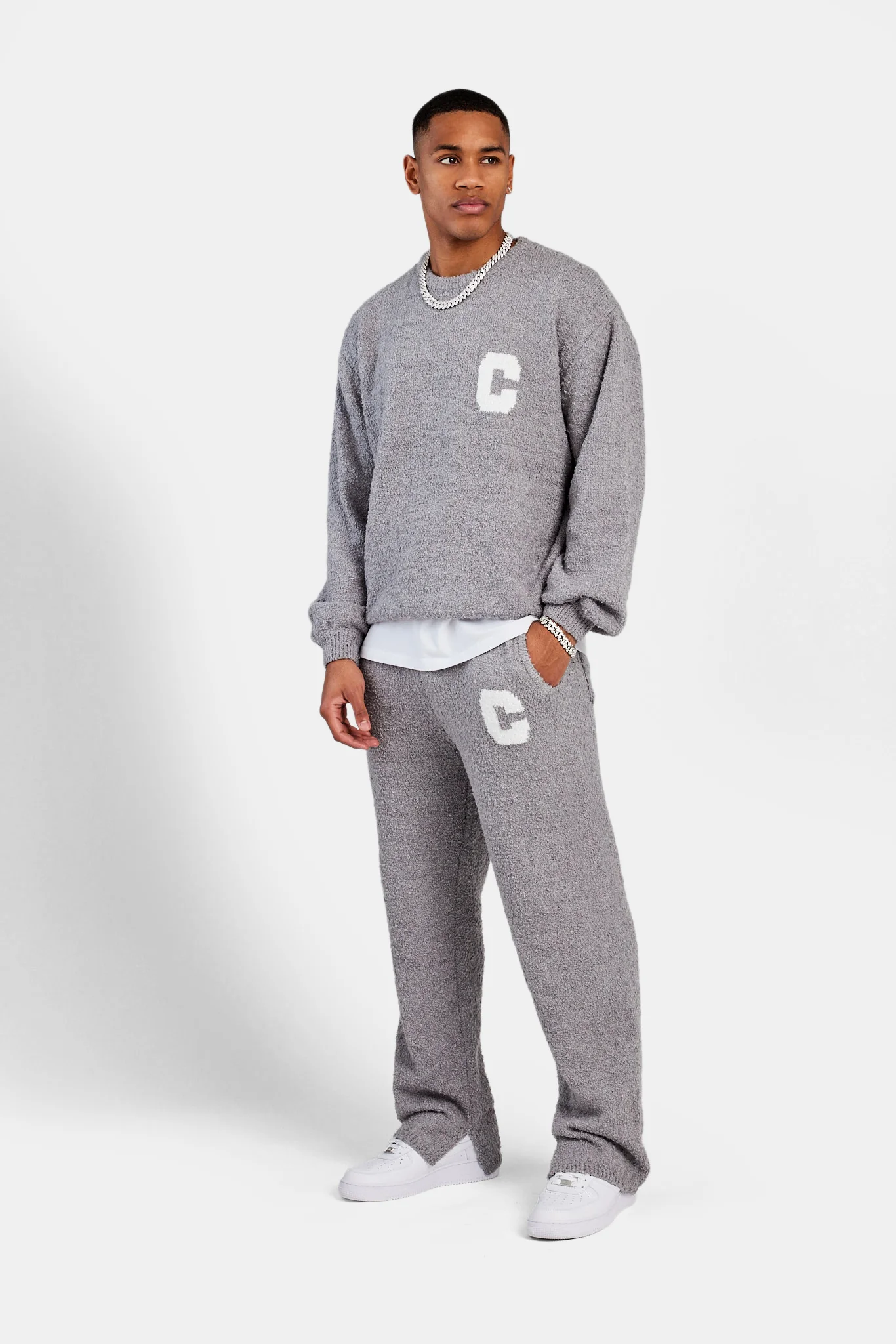 Textured Knitted Sweatshirt - Grey - Image 5
