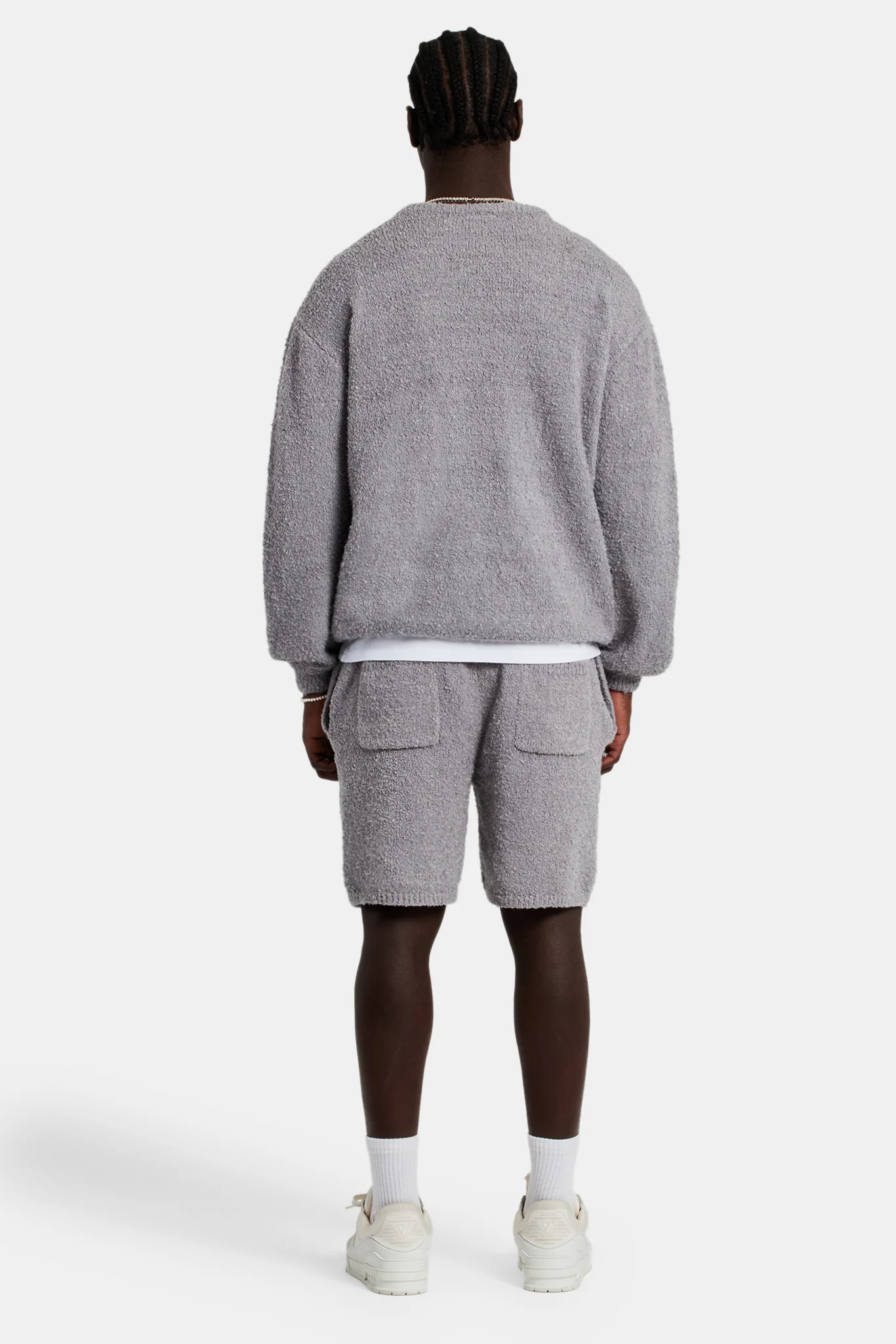 Textured Knitted Sweatshirt Short Tracksuit - Grey - Image 2