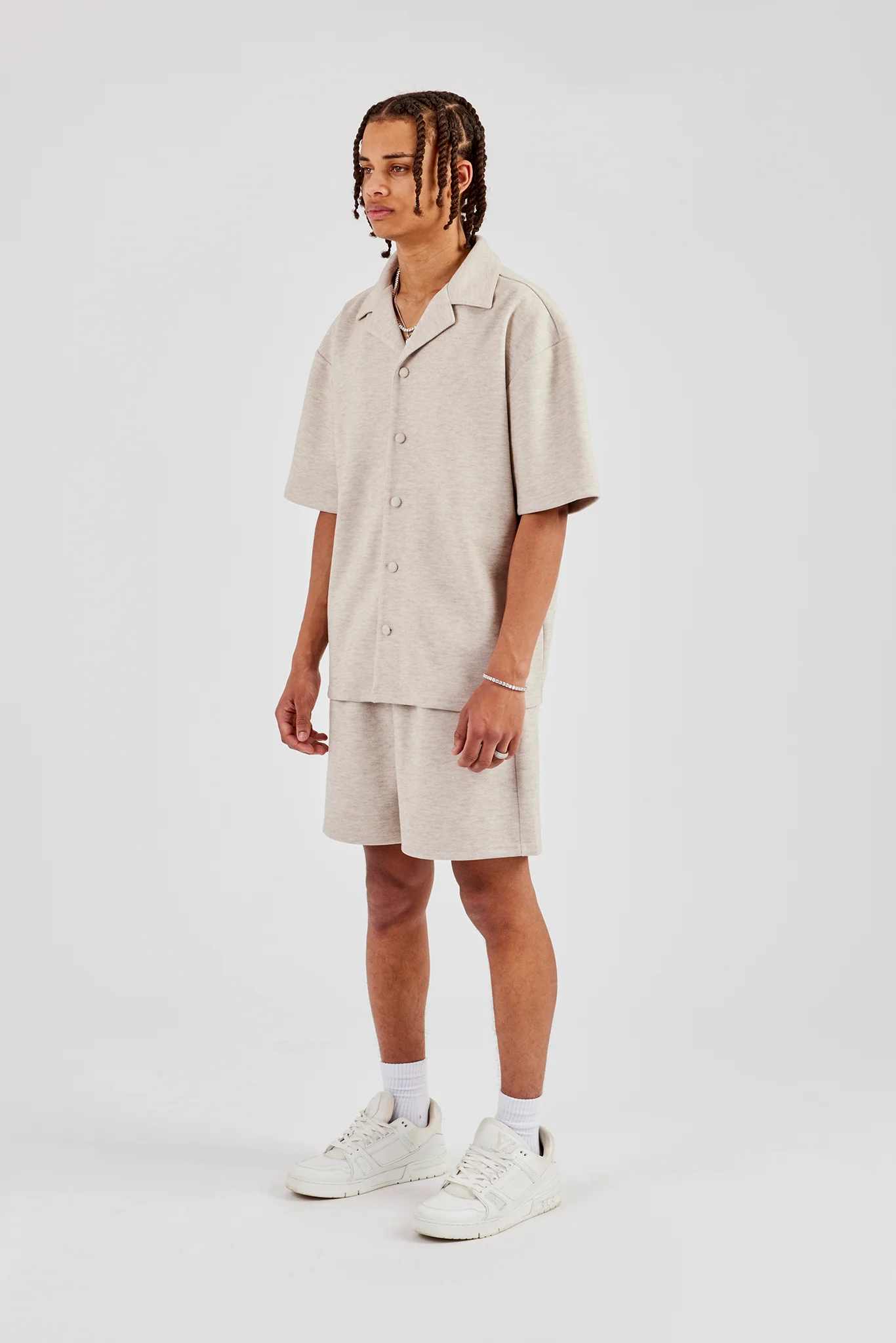 Textured Revere Collar Shirt - Stone - Image 4