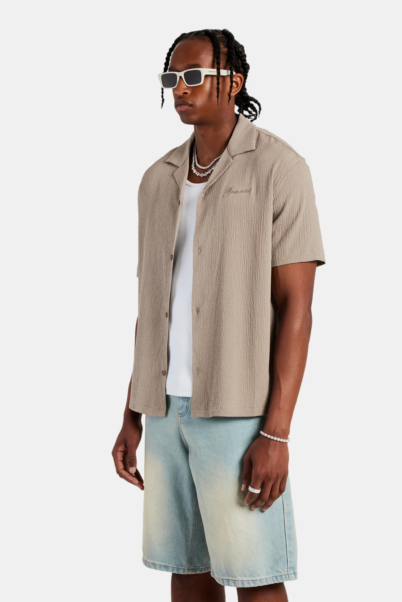 Textured Revere Shirt - Stone - Image 3