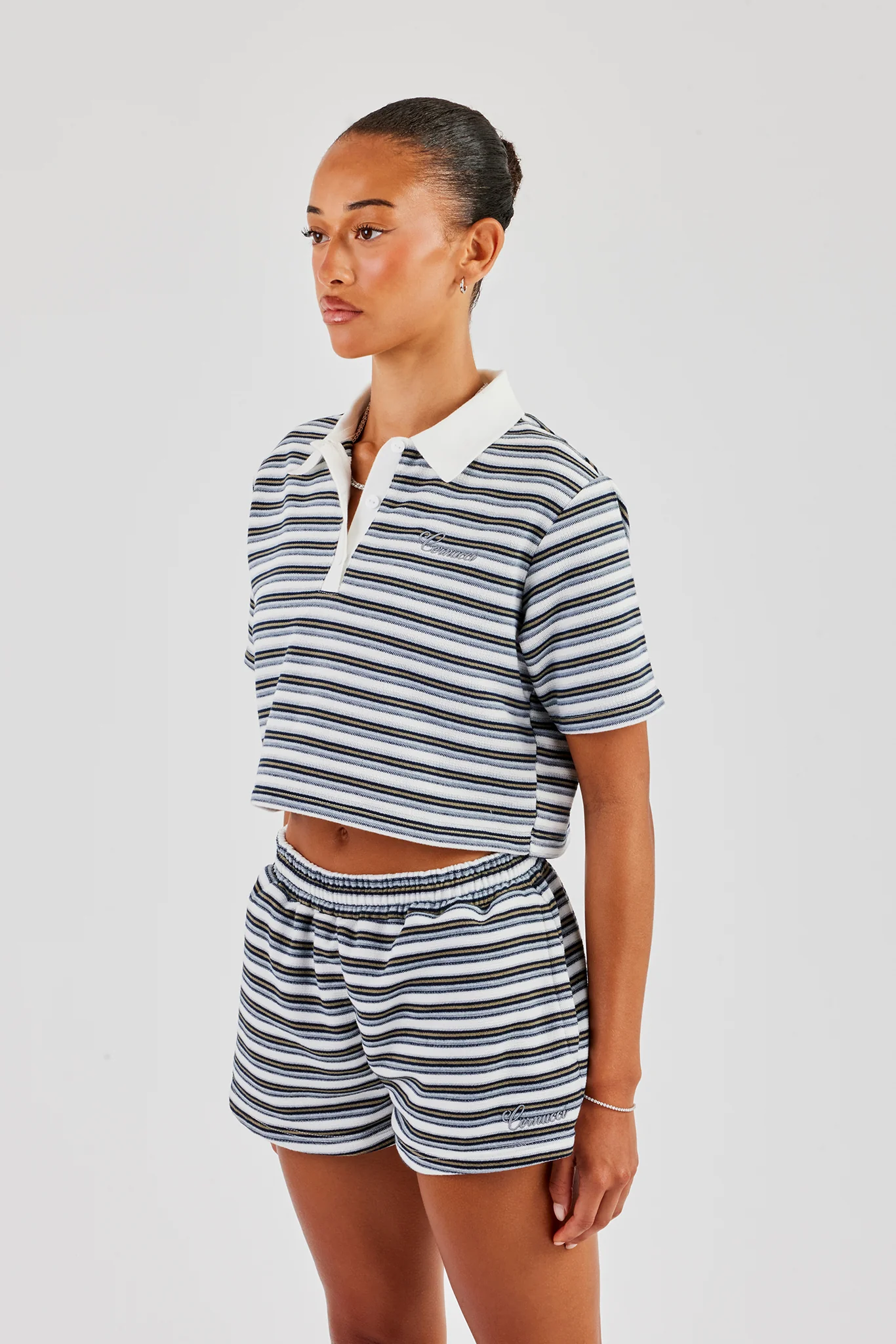 Textured Stripe Short Sleeve Polo - Blue - Image 2