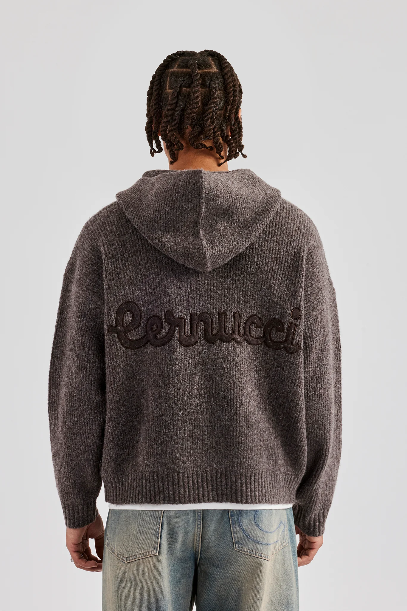 Tonal Zip Through Knit Hoodie - Mocha - Image 4