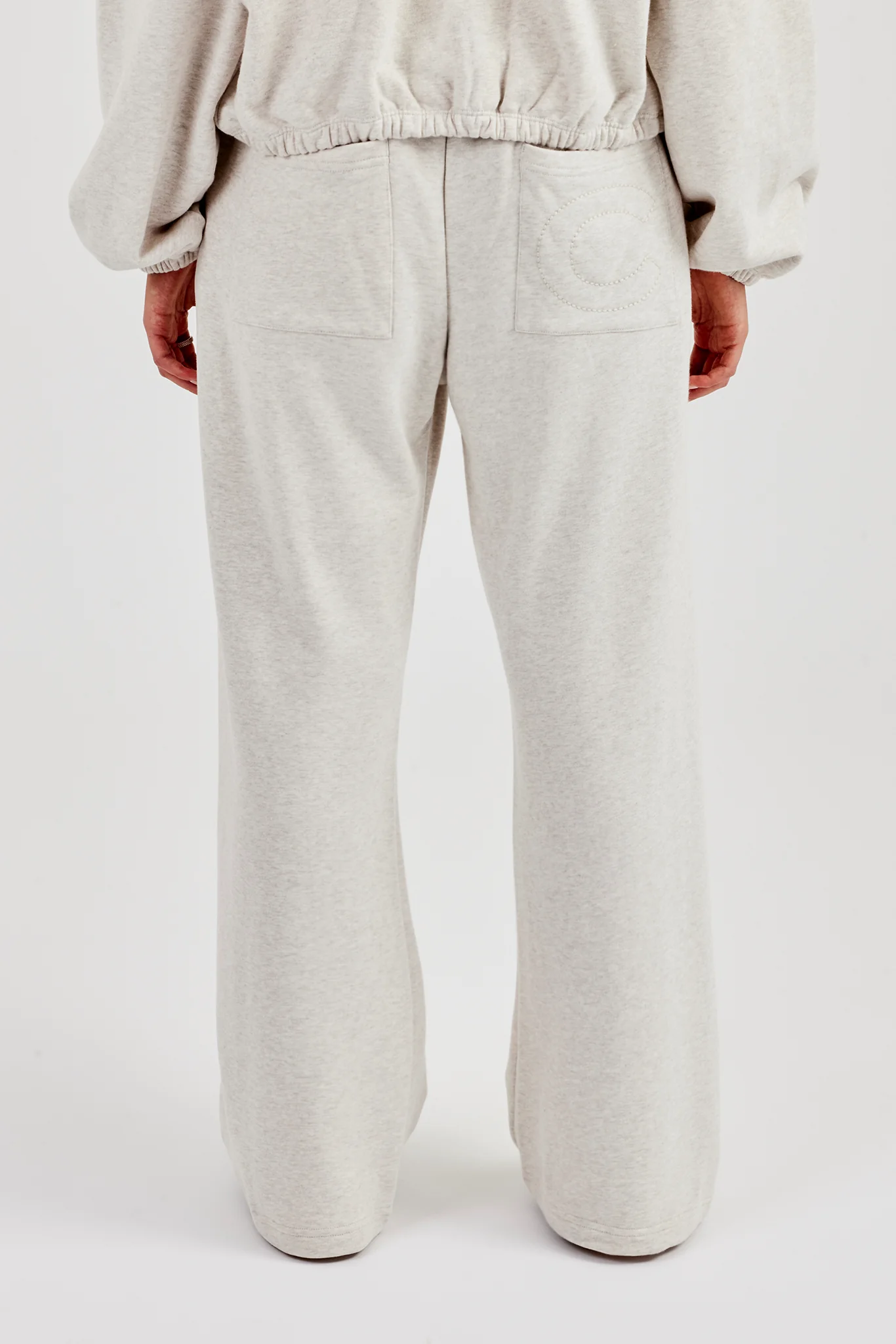 Towelling Applique Wide Leg Jogger - Grey Marl - Image 3