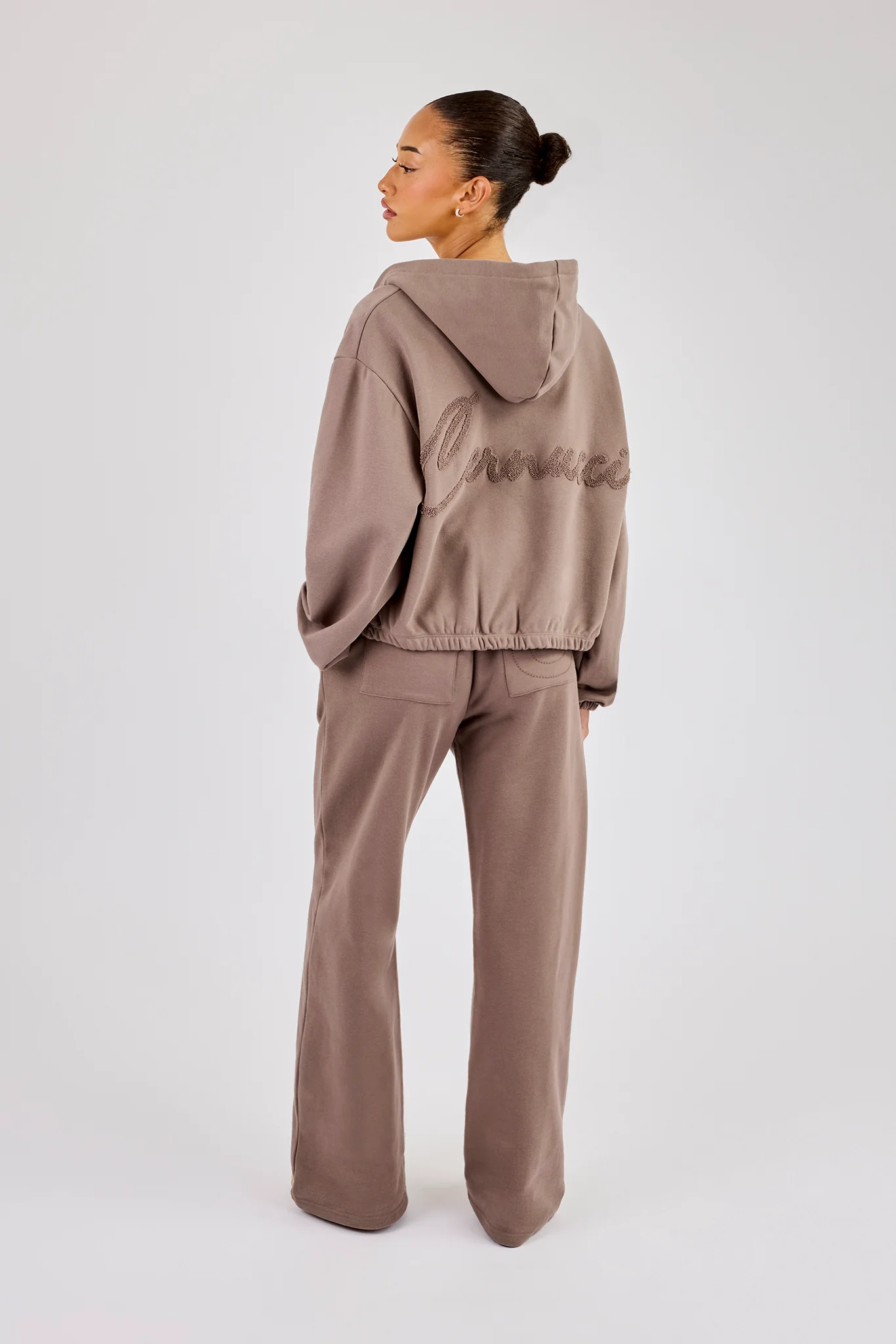 Towelling Applique Zip Tracksuit - Taupe - Image 2