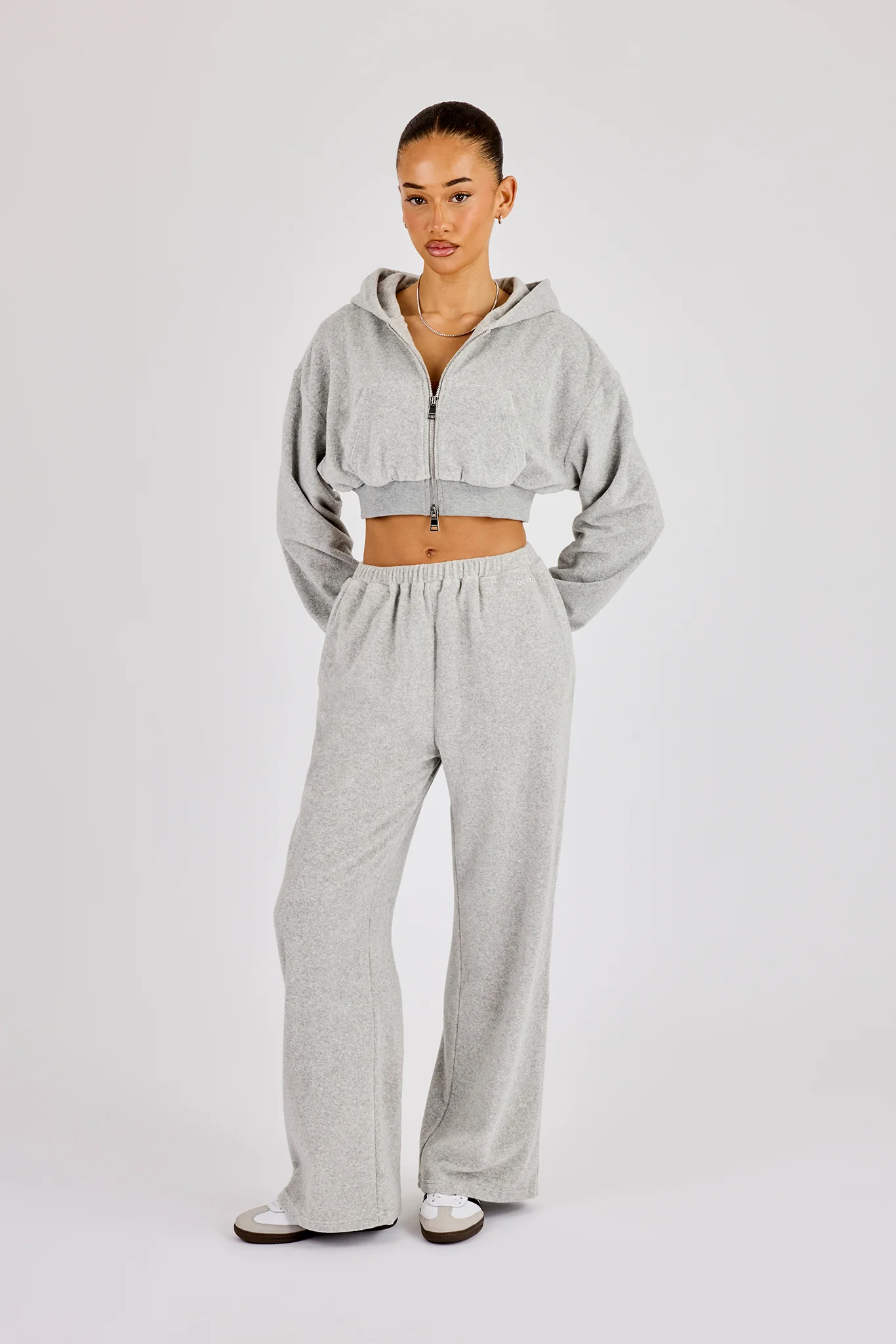 Towelling Cropped Zip Hoodie & Relaxed Jogger - Grey - Image 4