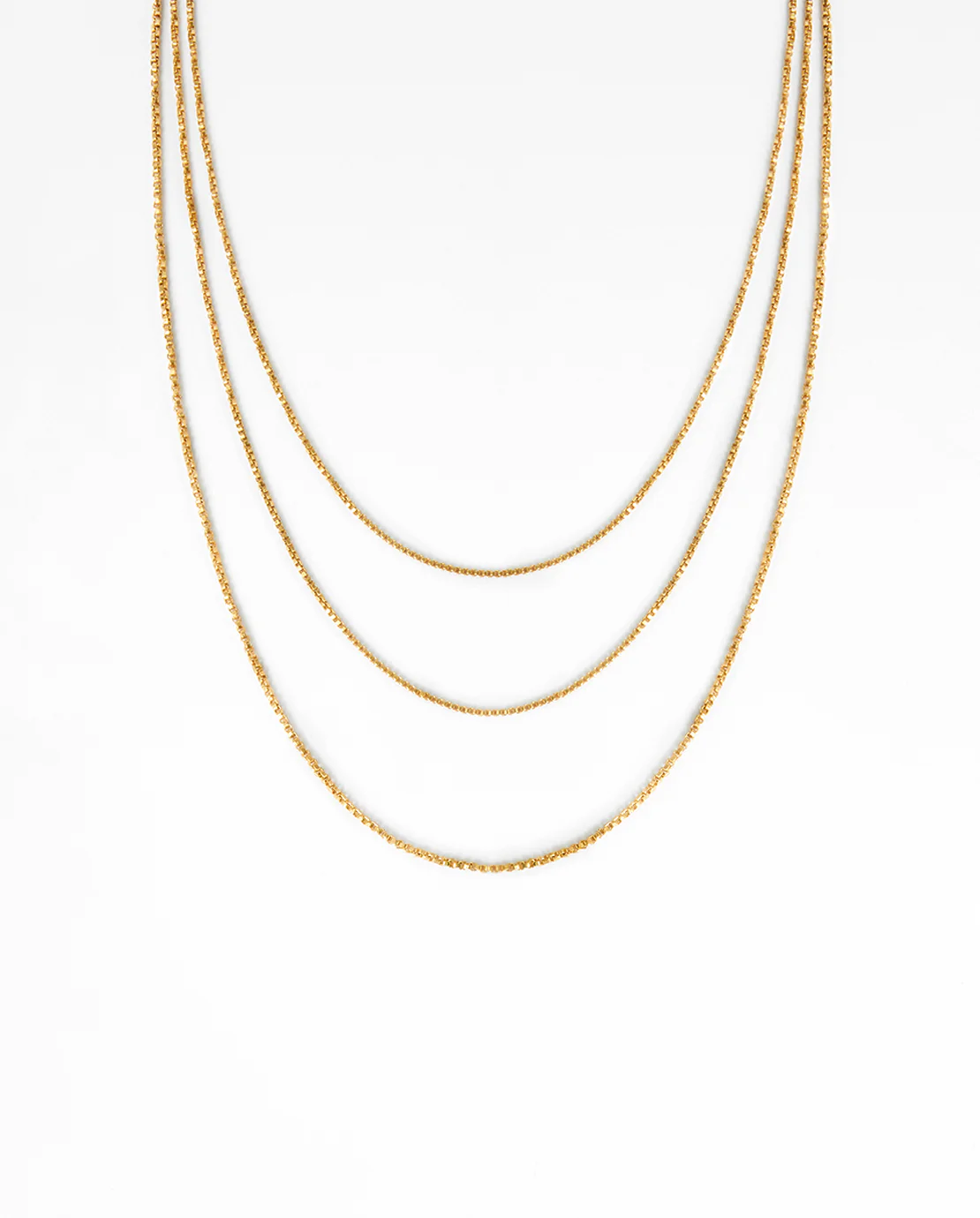 Triple Layer Box Chain Necklace - Gold