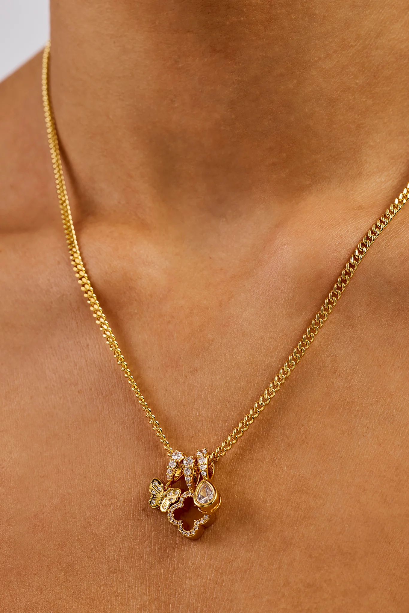 Triple Layer Butterfly Motif Necklace - 10mm - Gold - Image 2