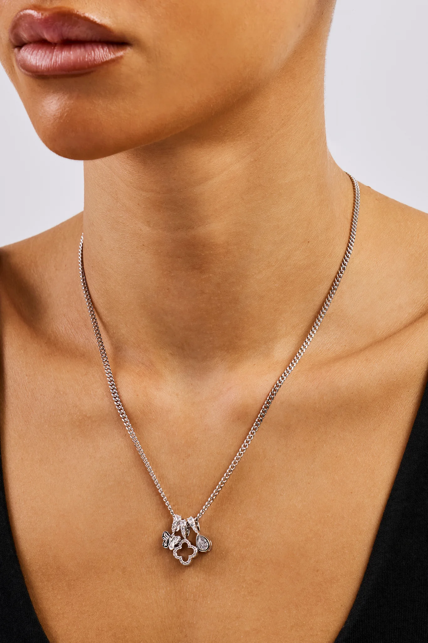 Triple Layer Butterfly Motif Necklace - 10mm - White - Image 4