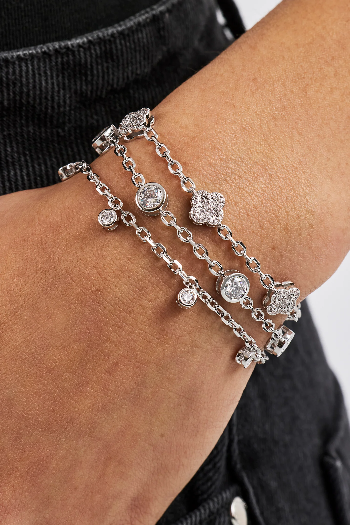 Triple Layer Gemstone Bracelet - 2mm - White - Image 2