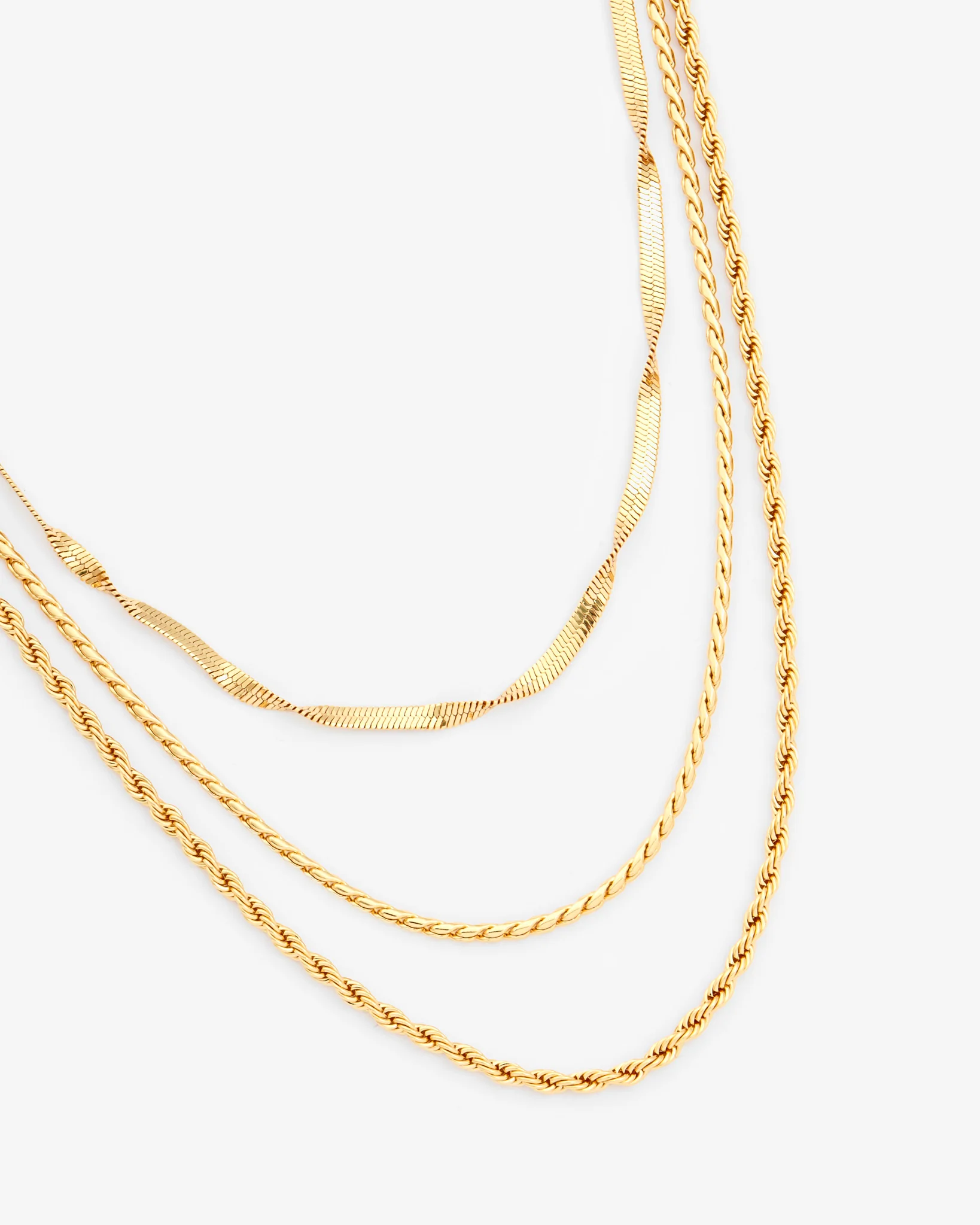 Triple Layer Snake And Twist Necklace - Gold - Image 2