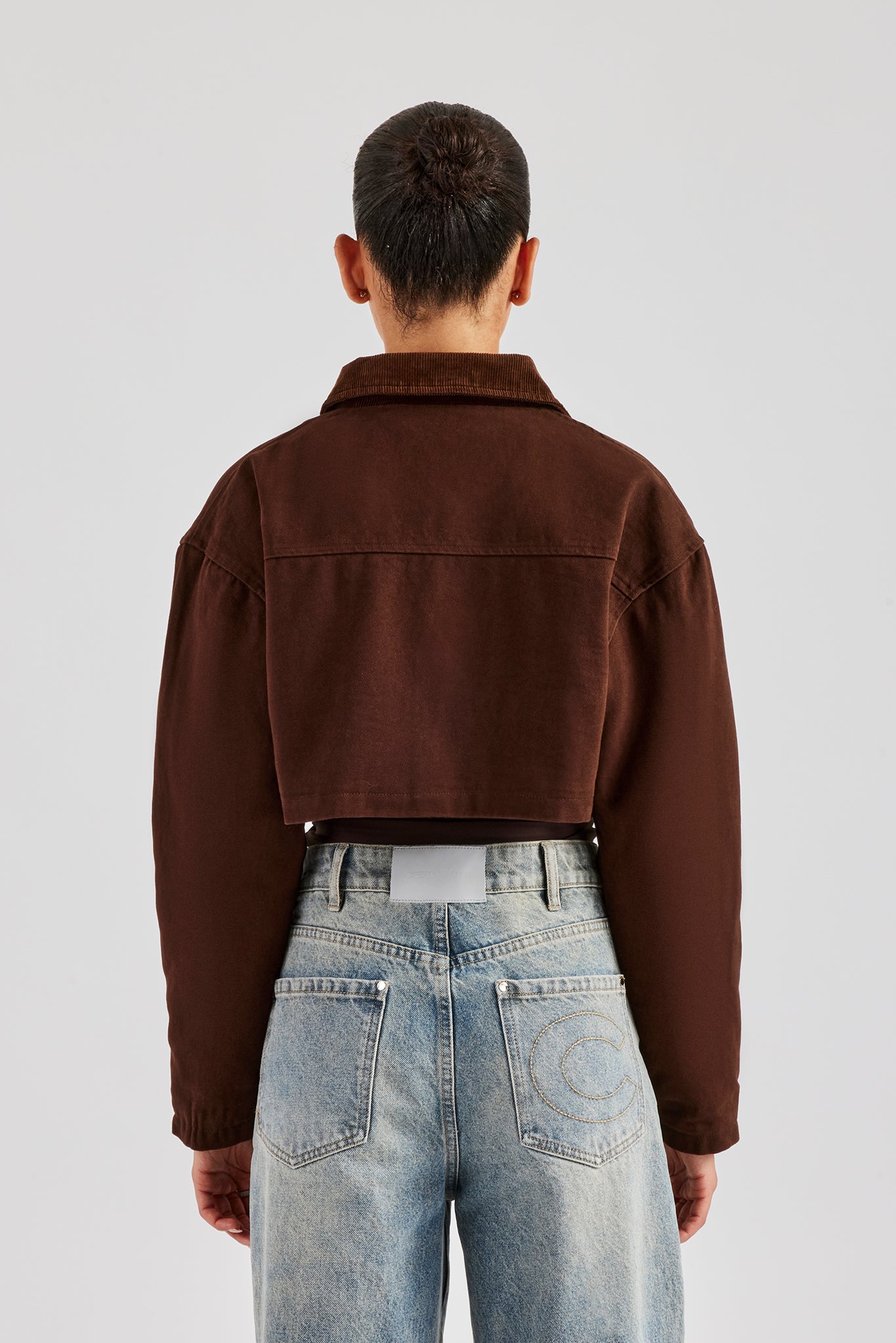 Twill Cord Collar Harrington Jacket - Chocolate - Image 3