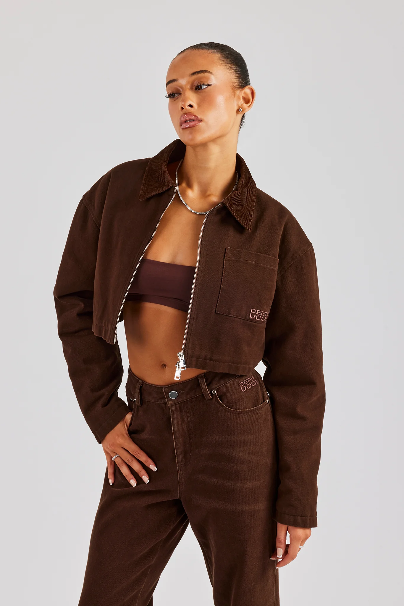 Twill Cord Collar Jacket & Trouser - Chocolate - Image 2