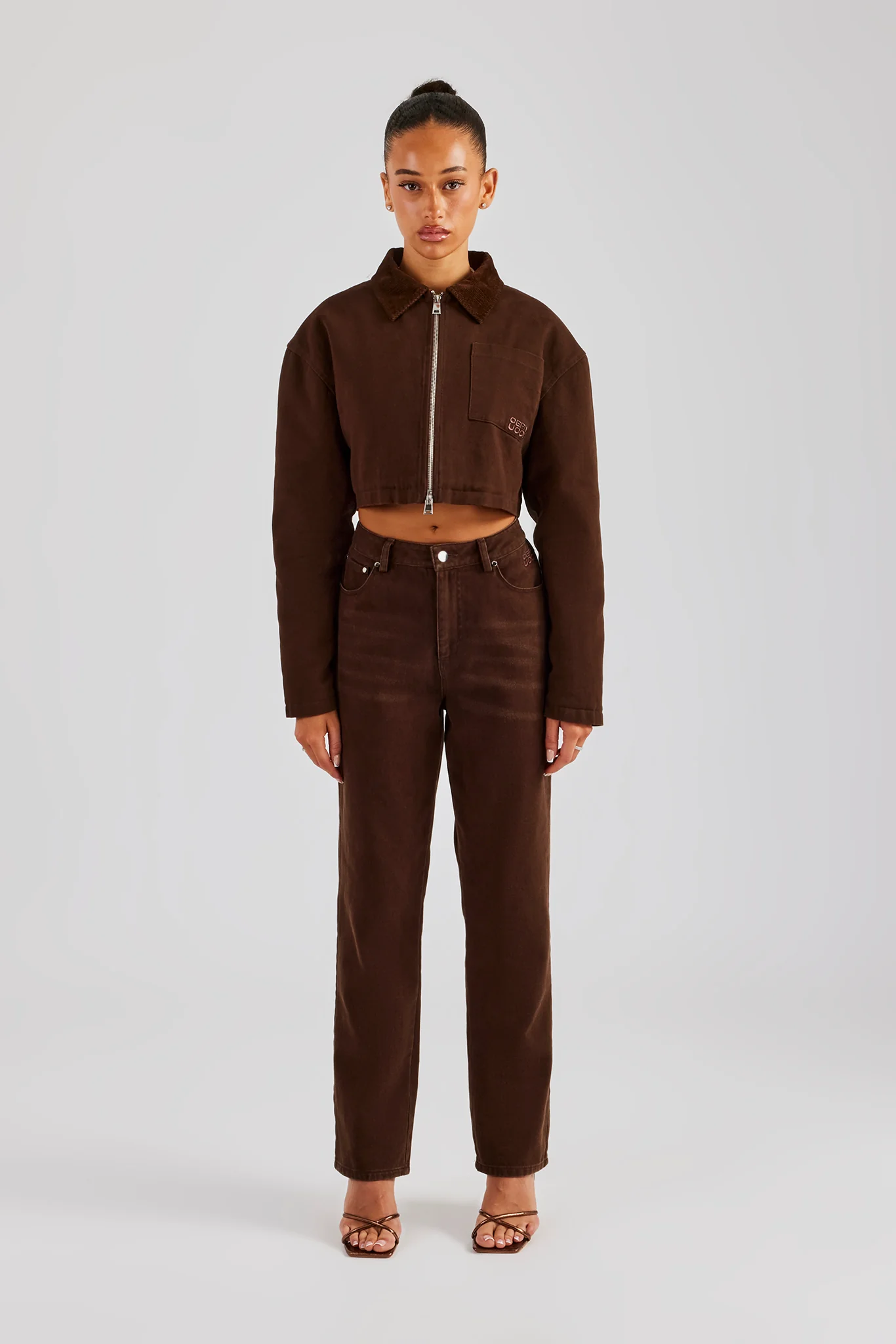 Twill Cord Collar Jacket & Trouser - Chocolate - Image 3