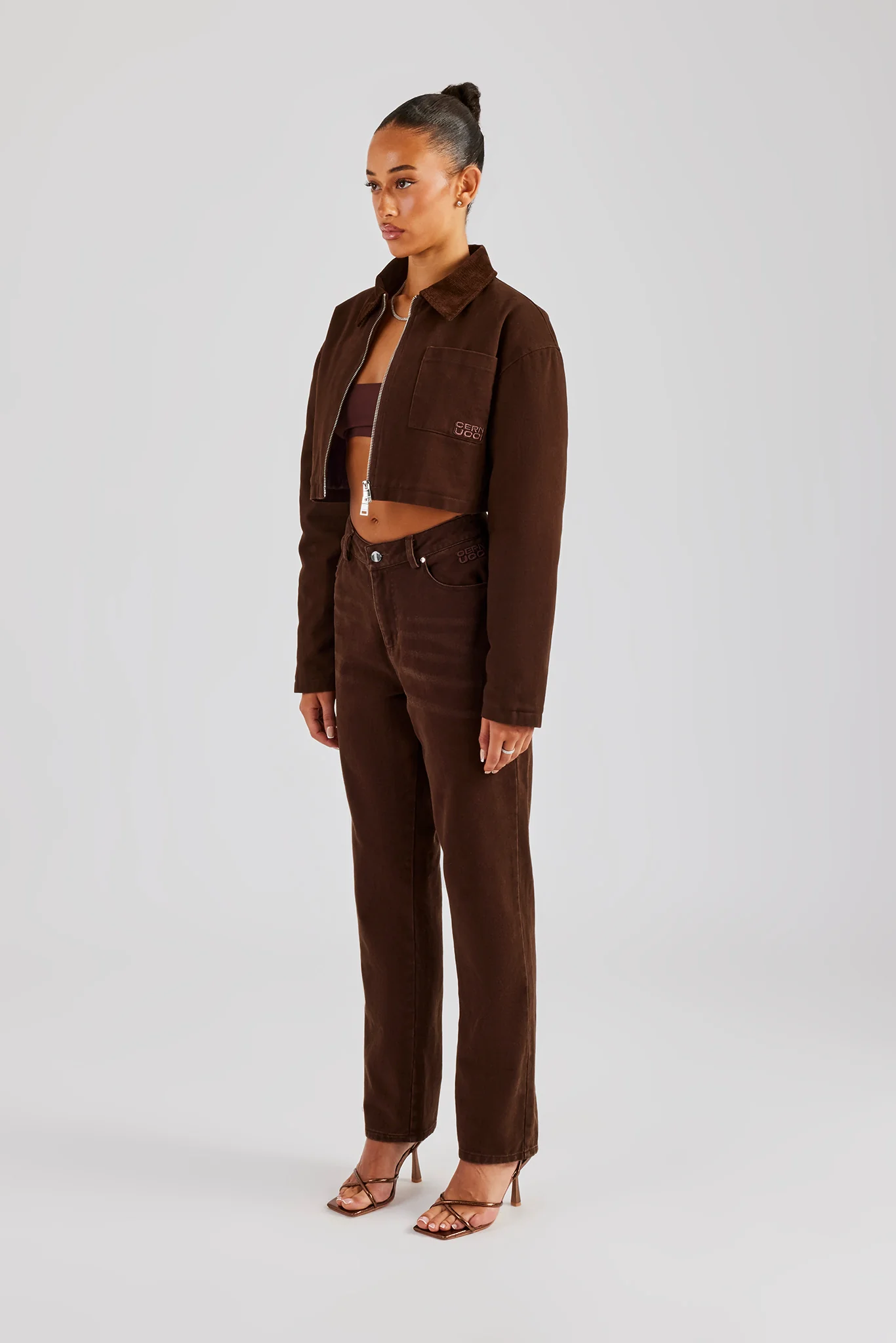 Twill Cord Collar Jacket & Trouser - Chocolate - Image 4