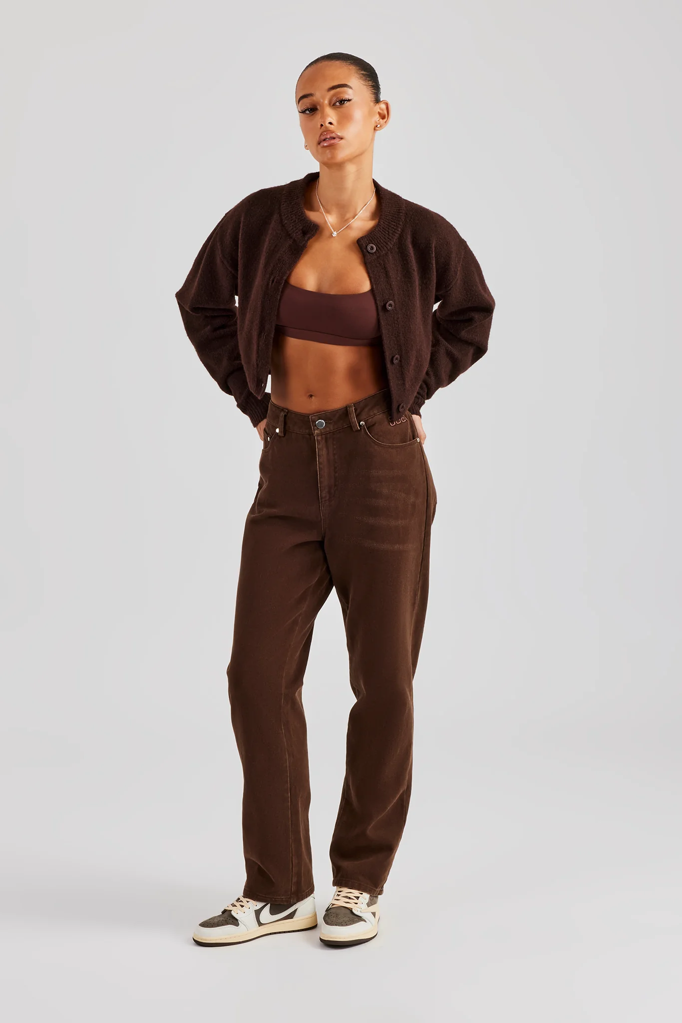Twill Embroidered Trouser- Chocolate - Image 2