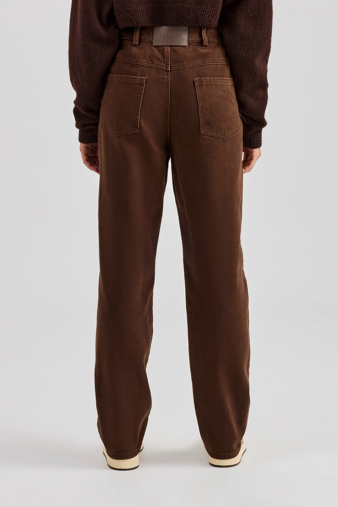 Twill Embroidered Trouser- Chocolate - Image 4