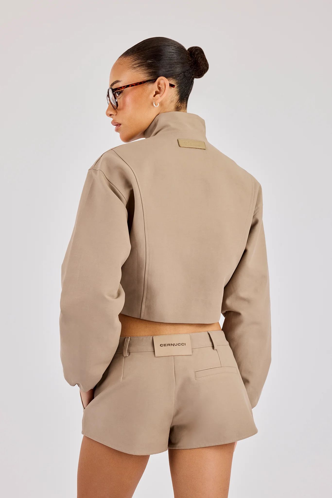 Twill Fitted Jacket & Micro Short - Taupe - Image 4
