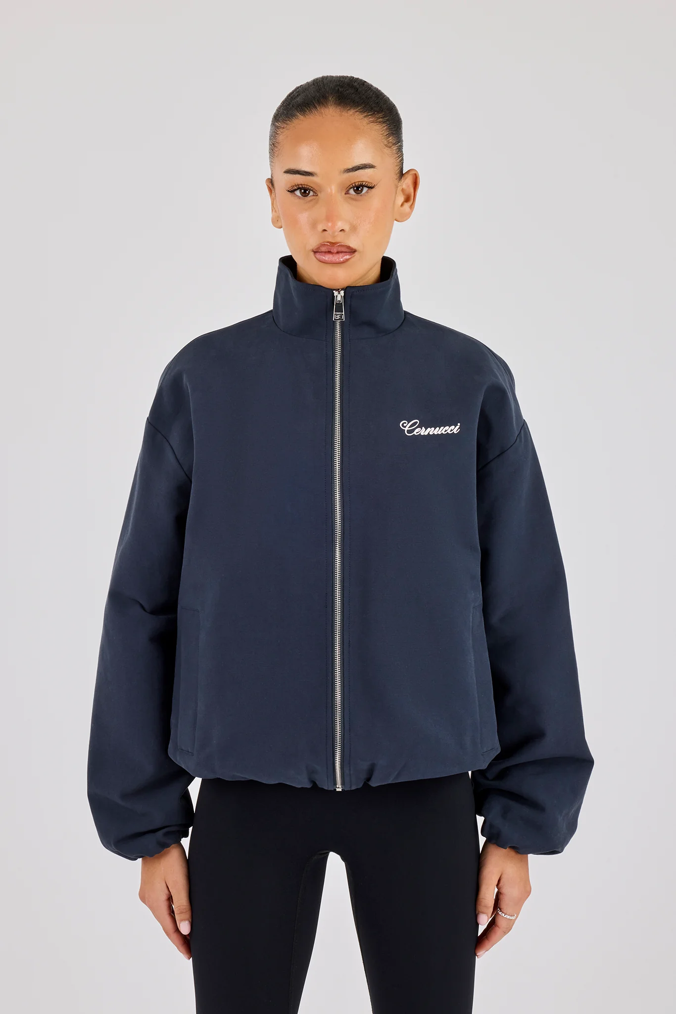 Twill Funnel Neck Track Jacket - Navy - Image 3