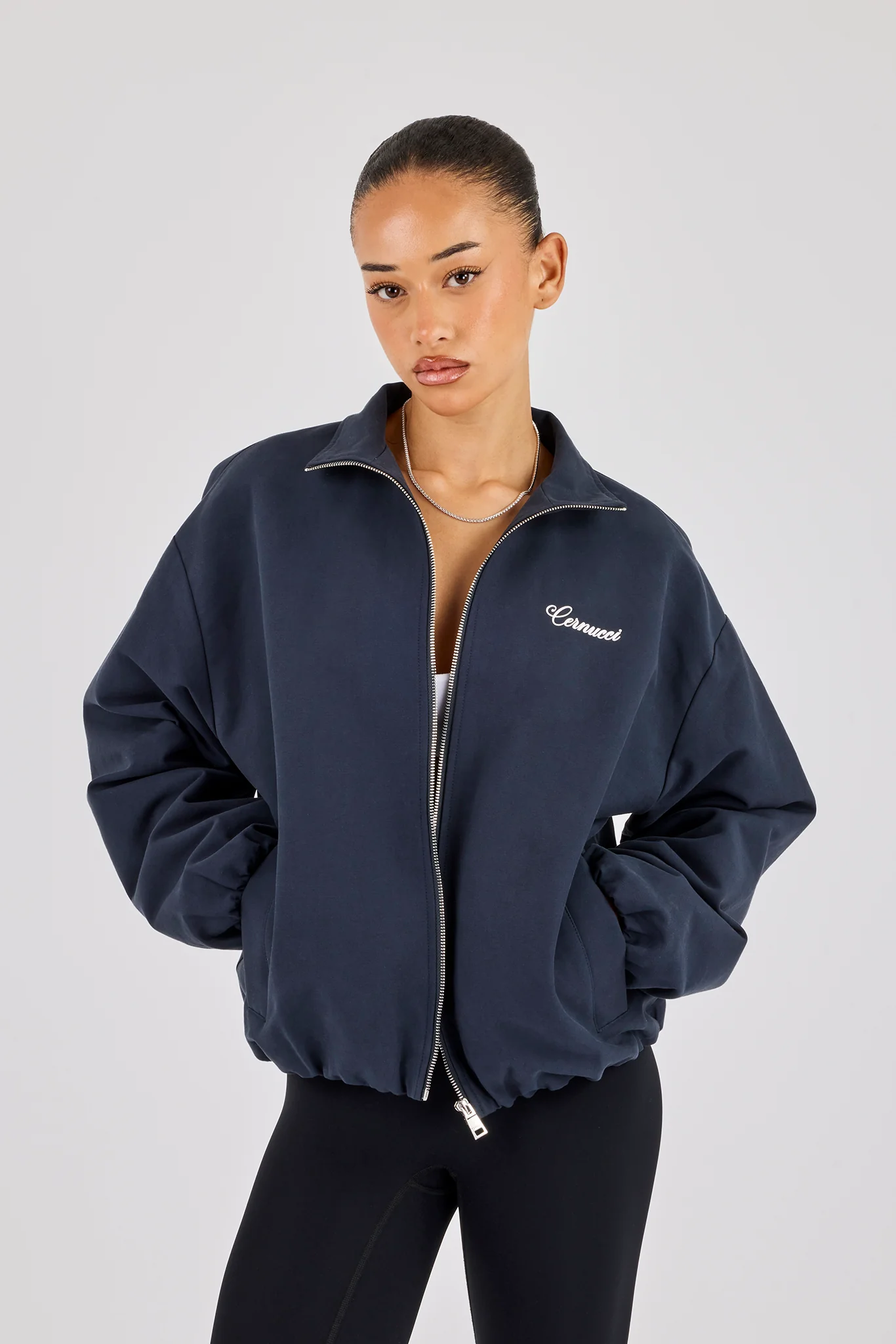 Twill Funnel Neck Track Jacket - Navy - Image 4