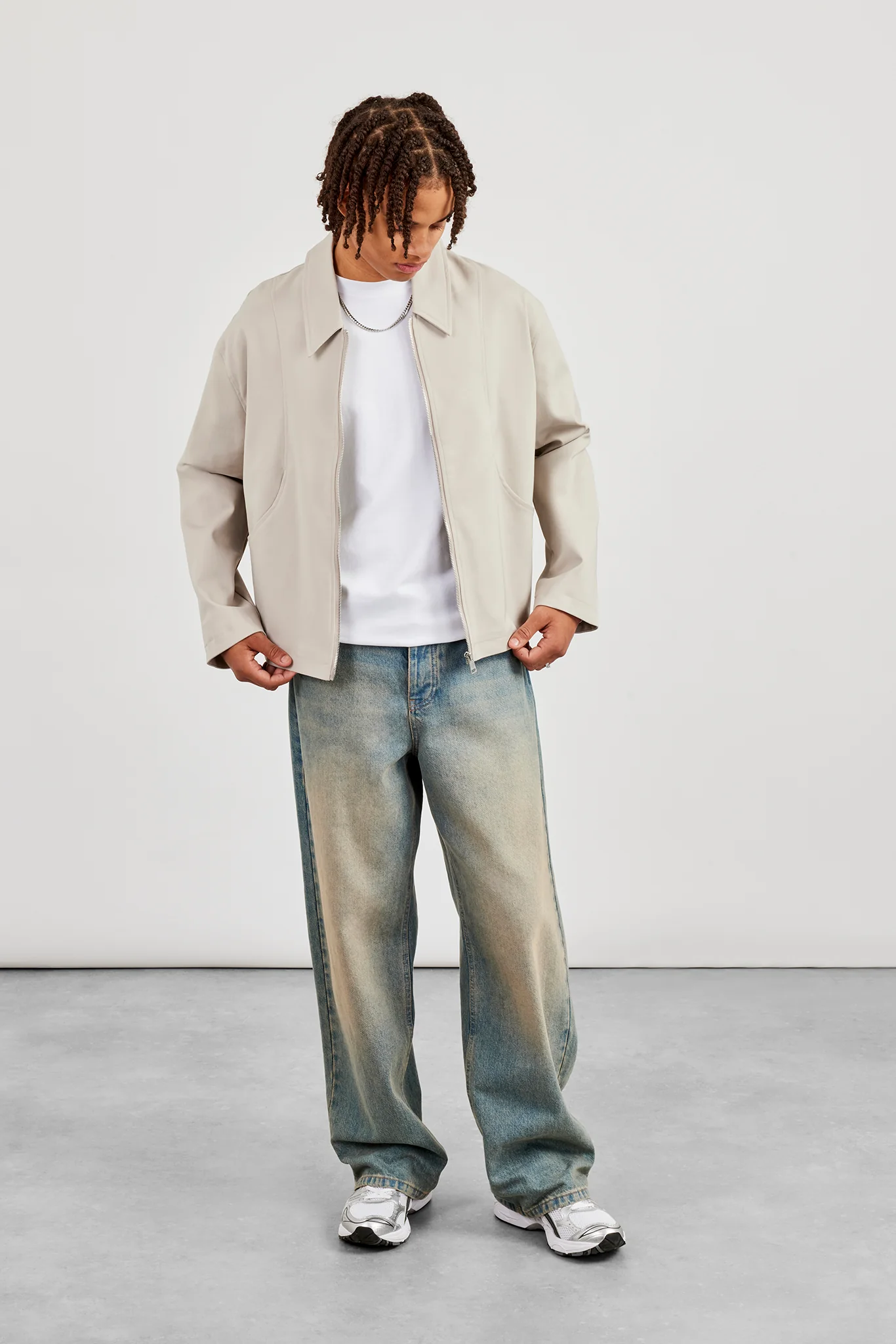Twill Pocket Detail Harrington Jacket - Stone - Image 3