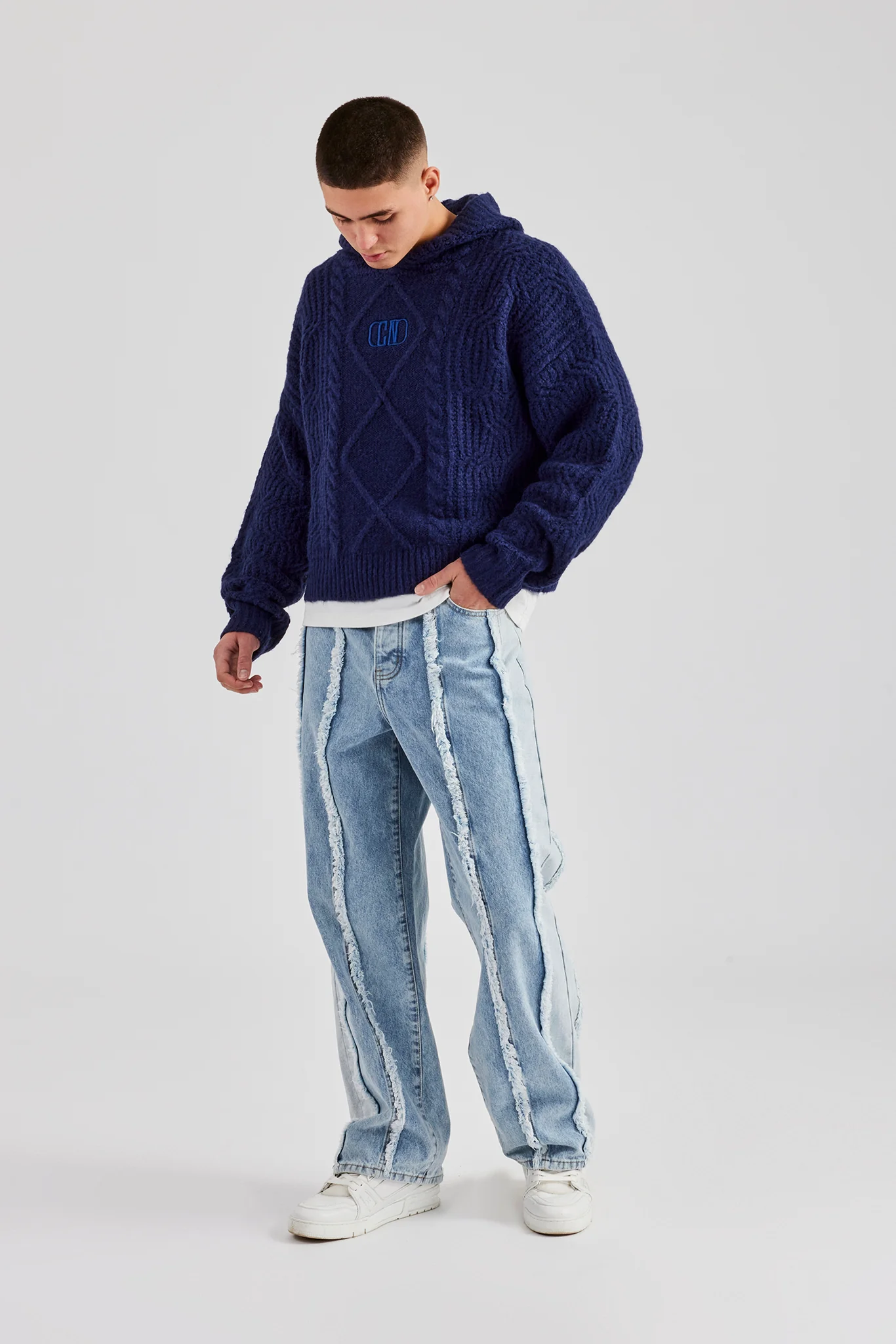 Two Tone Denim Stacked Jean - Light Blue - Image 2