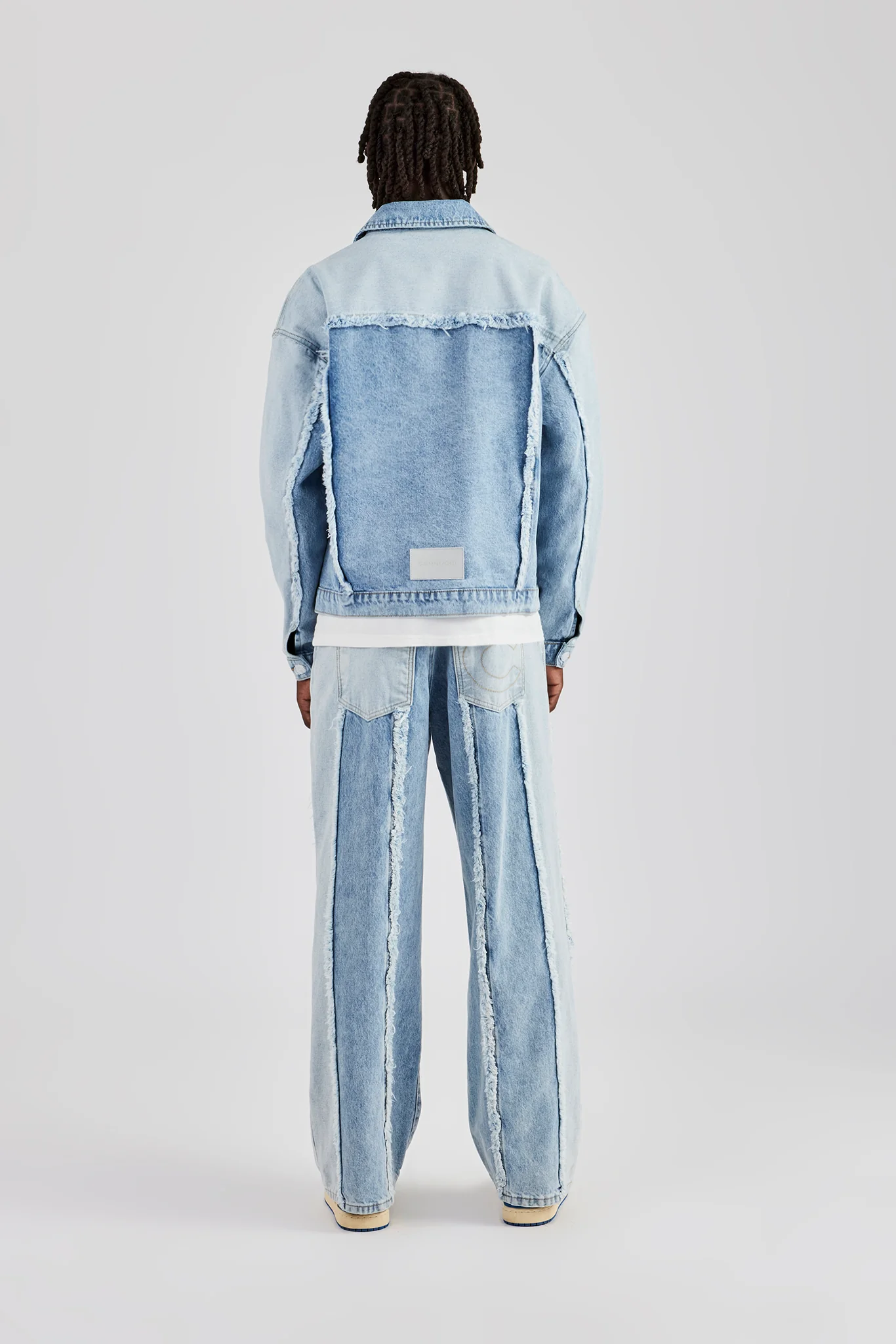 Two Tone Distressed Denim Jacket & Jean - Light Blue - Image 2