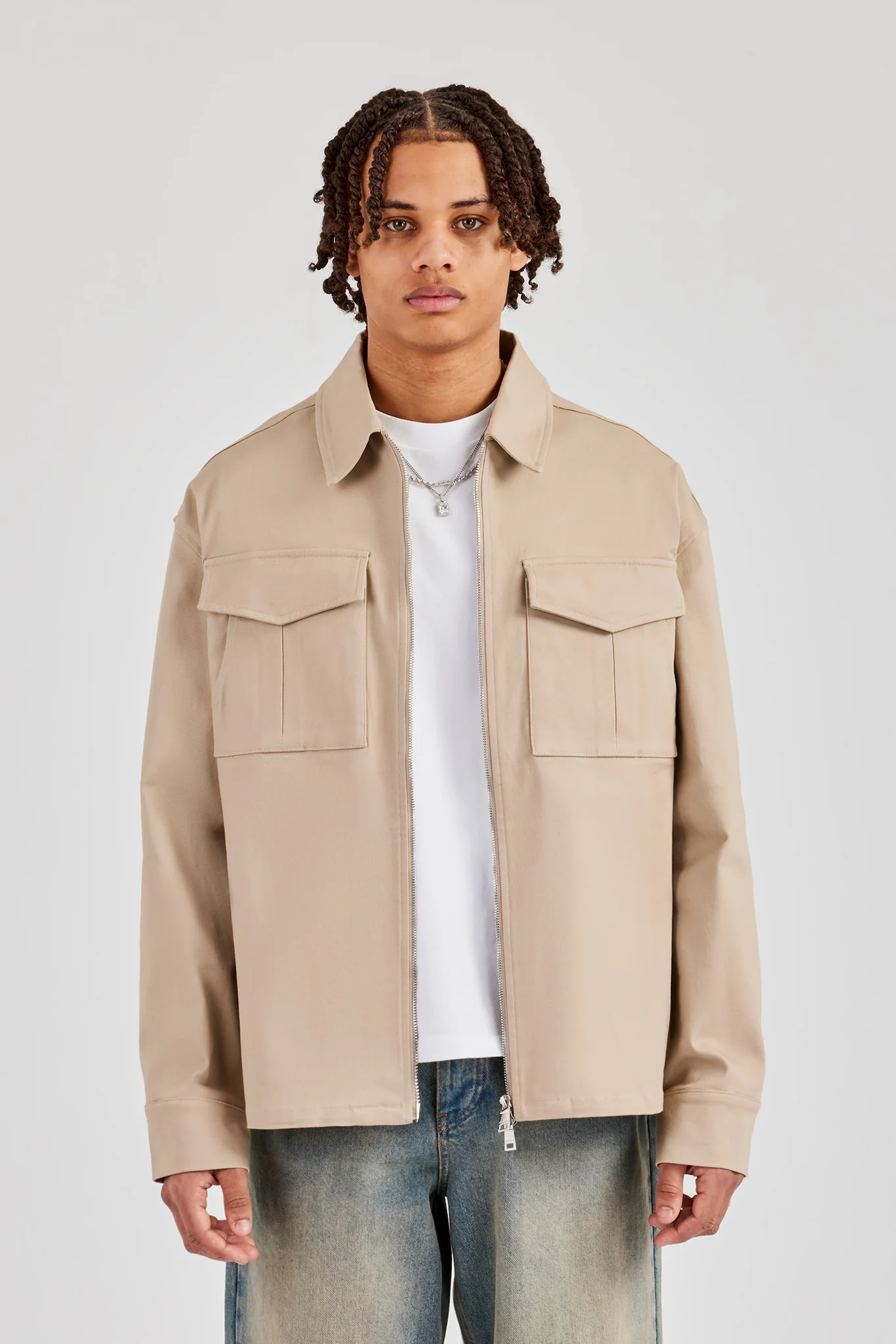 Utility Zip Through Overshirt - Beige - Image 3