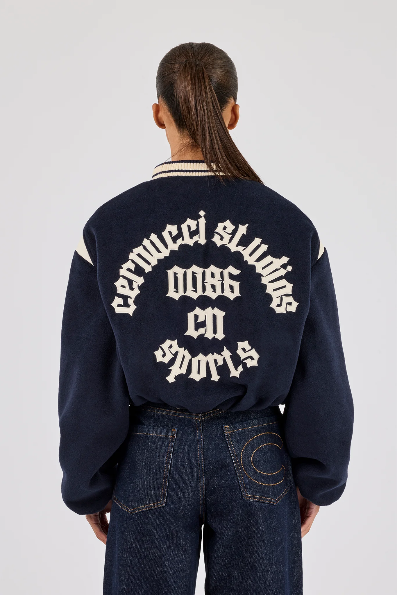 Varsity Bomber Jacket With Panels - Navy - Image 4