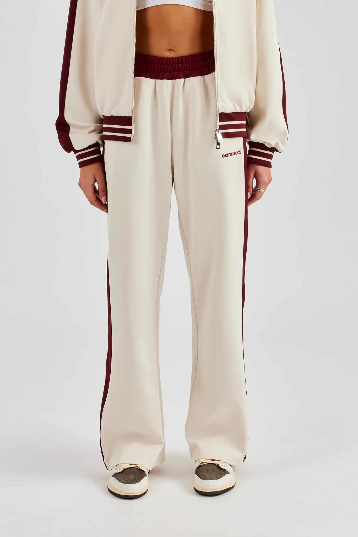 Varsity Contrast Panel Wide Leg Track Pant - Off White - Image 2