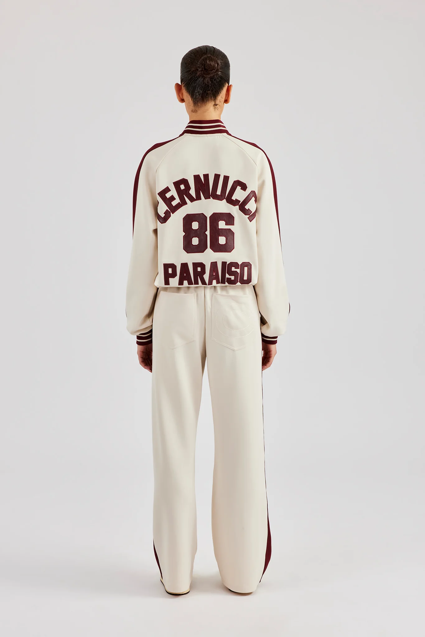 Varsity Contrast Track Jacket & Wide Leg Pant - Off White - Image 4