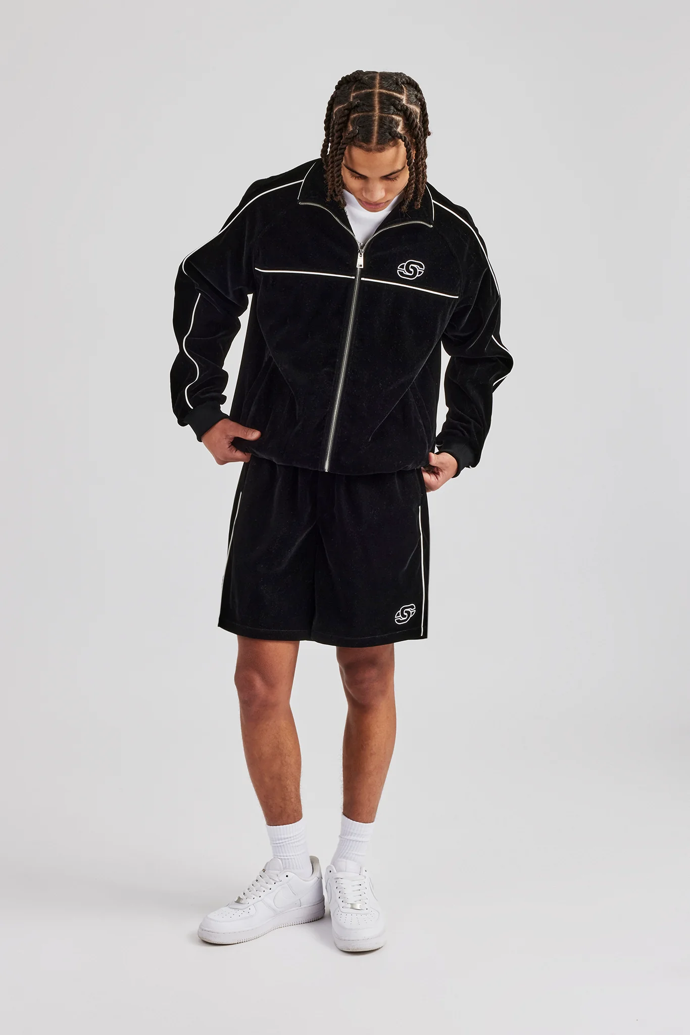 Velour Piping Track Short - Black - Image 5