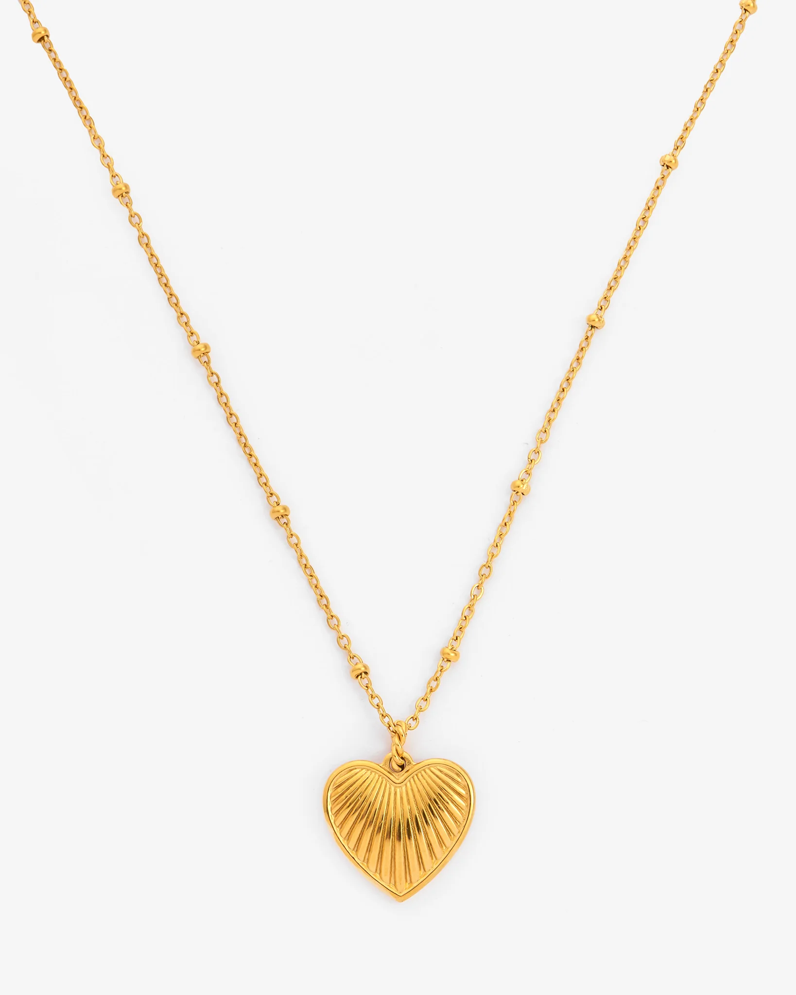 Vintage Textured Heart Charm Necklace - Gold