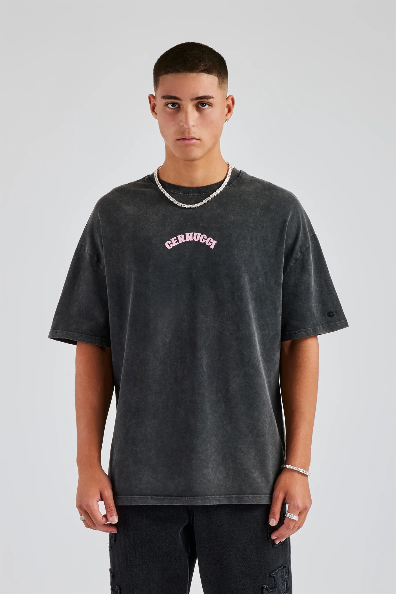 Vintage Wash Pearl Cherub Oversized T-Shirt - Charcoal - Image 3