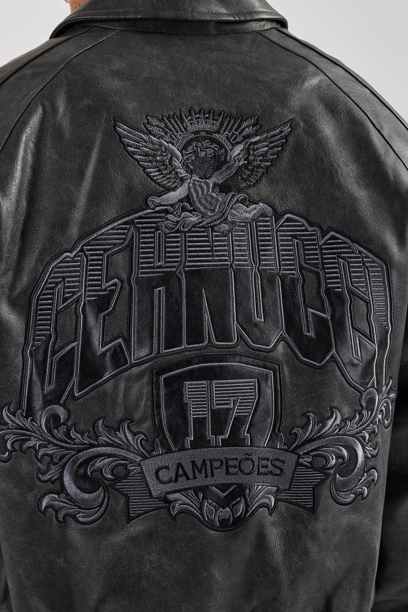 Vintage Washed PU Harrington Bomber Jacket - Grey - Image 5