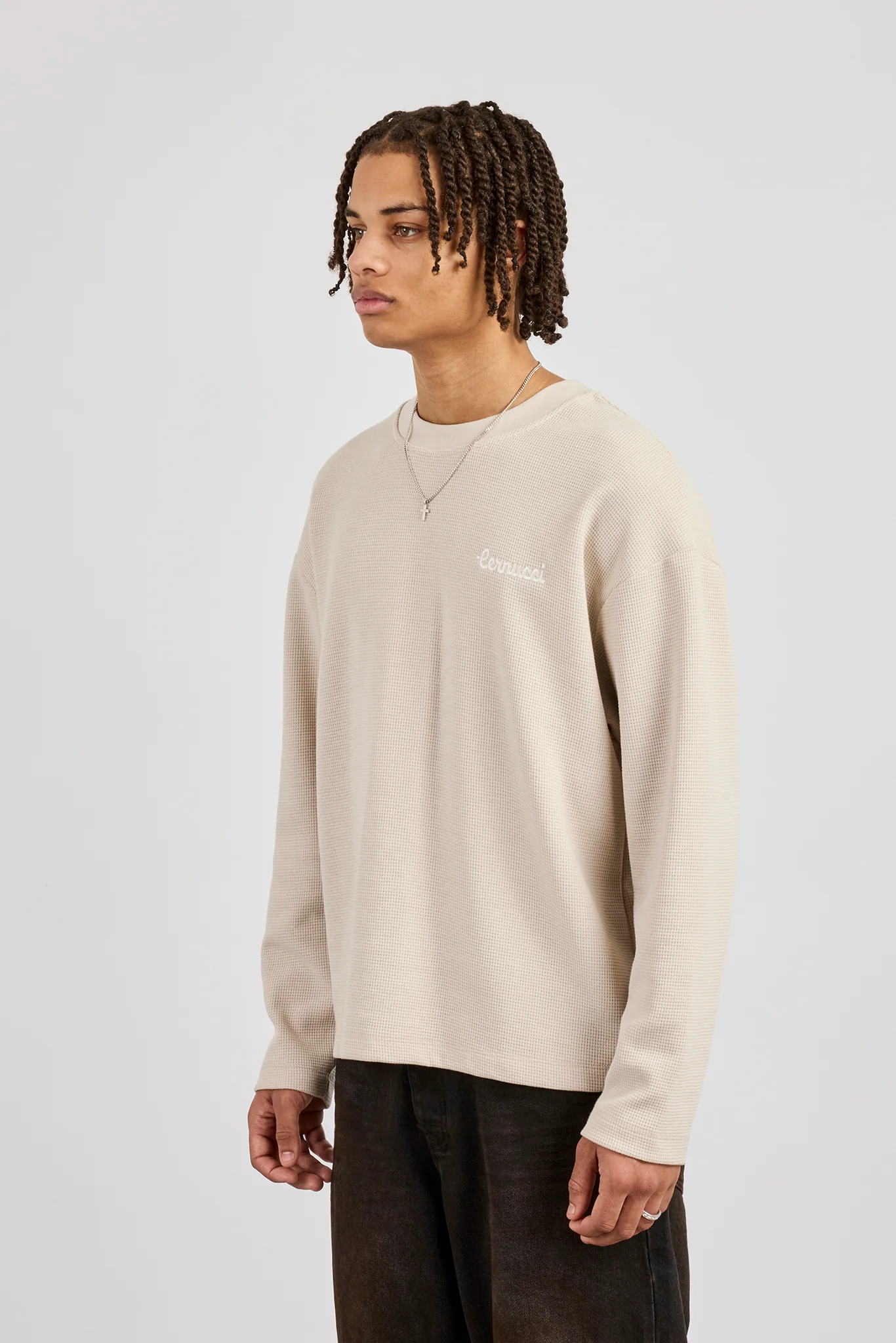 Waffle Long Sleeve T-Shirt - Stone - Image 2