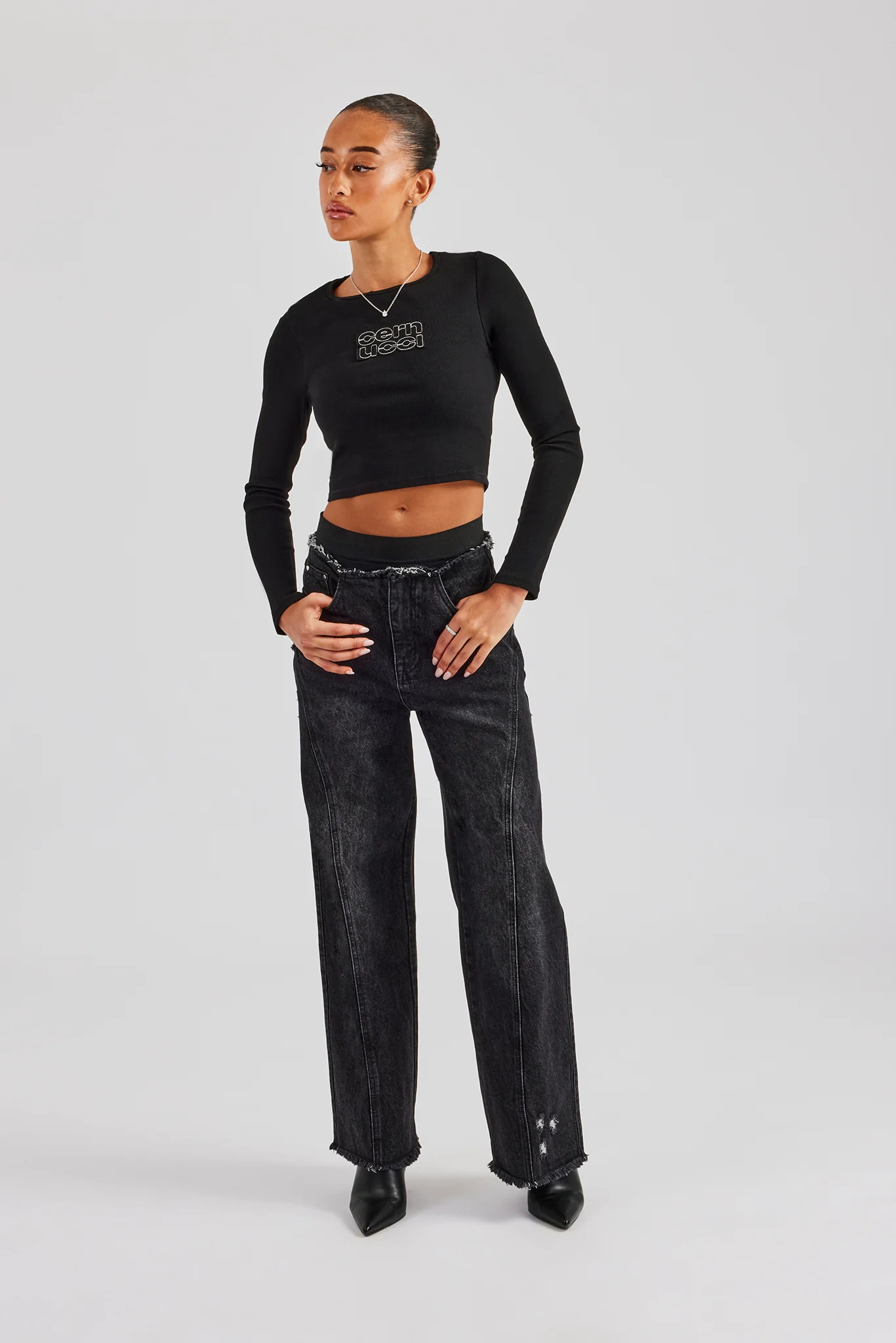 Waistband Insert Baggy Jean - Washed Black - Image 2